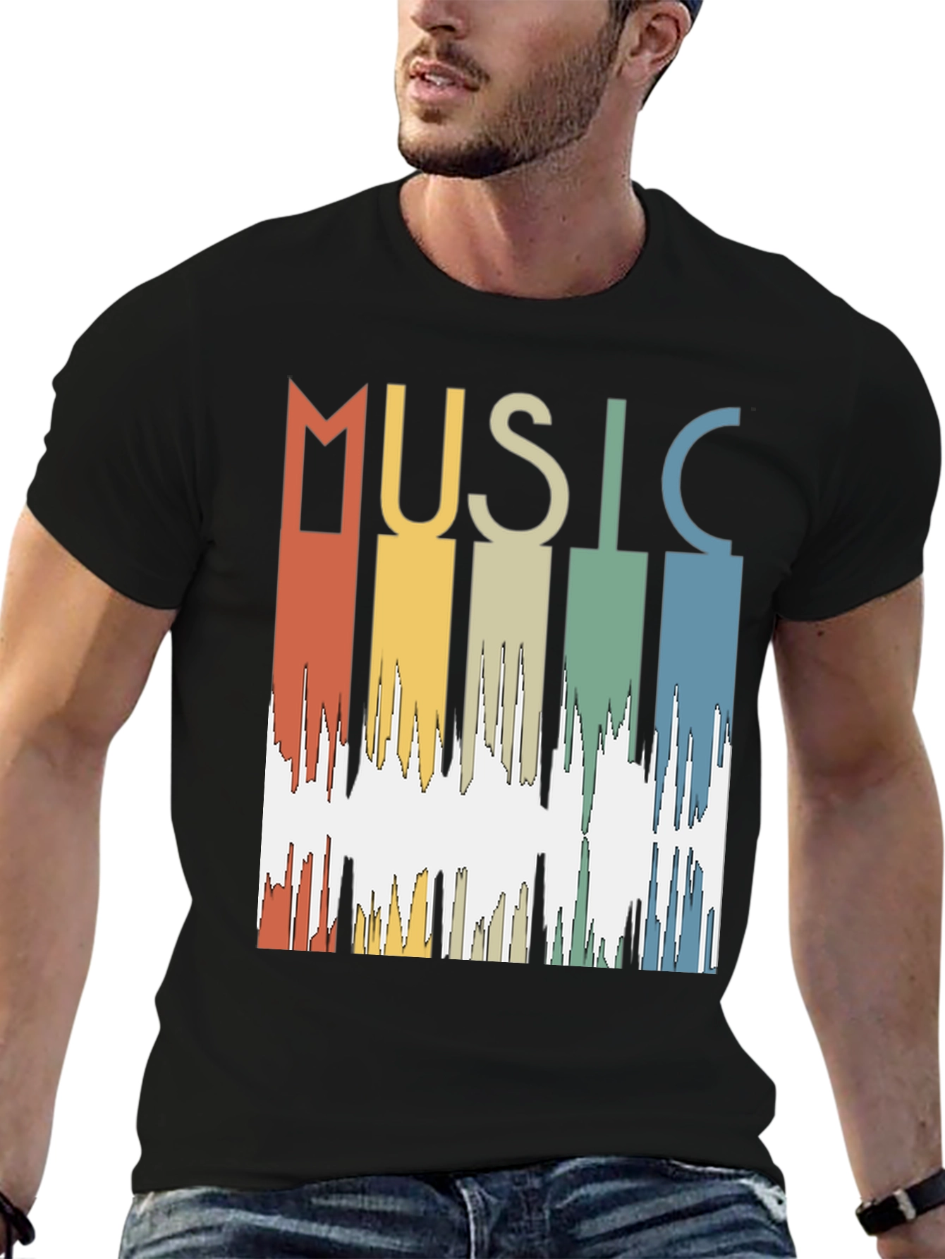 Black Retro Music Waveform Graphic Tee view 6