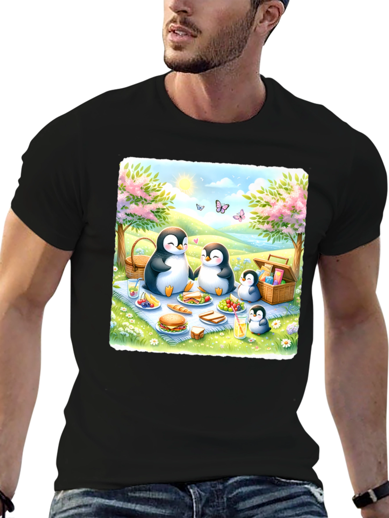 Black Penguin Family Picnic T-Shirt view 6