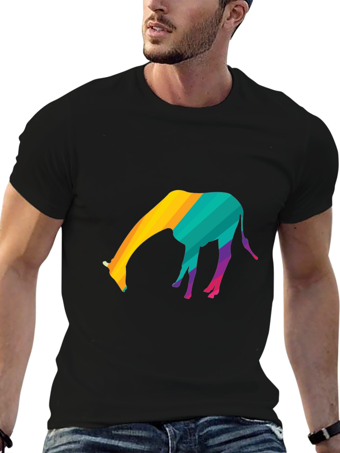 Black Colorful Giraffe Graphic T-Shirt - Black view 6