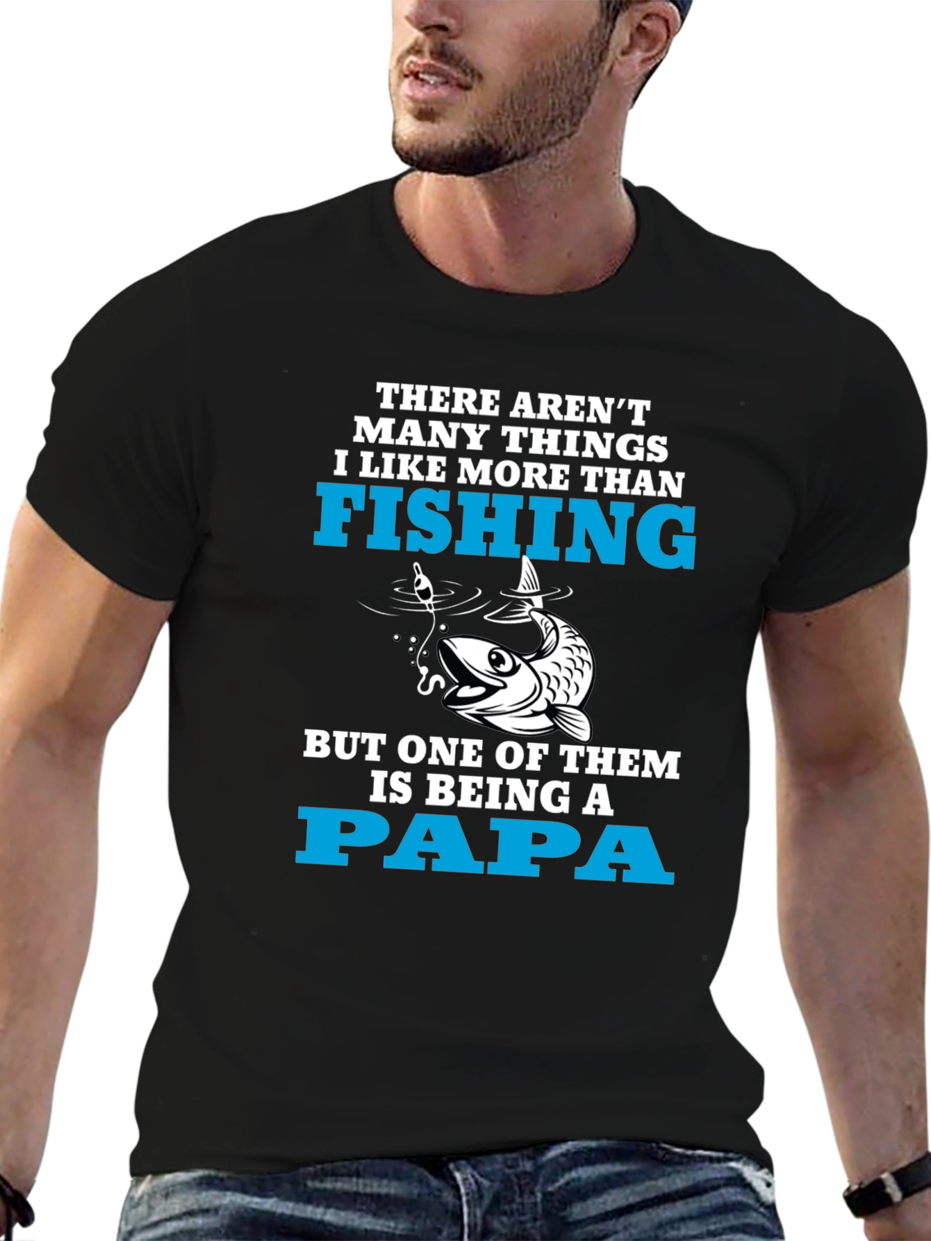 Black Fishing Papa T-Shirt - Fisherman Father's Day Gift view 6