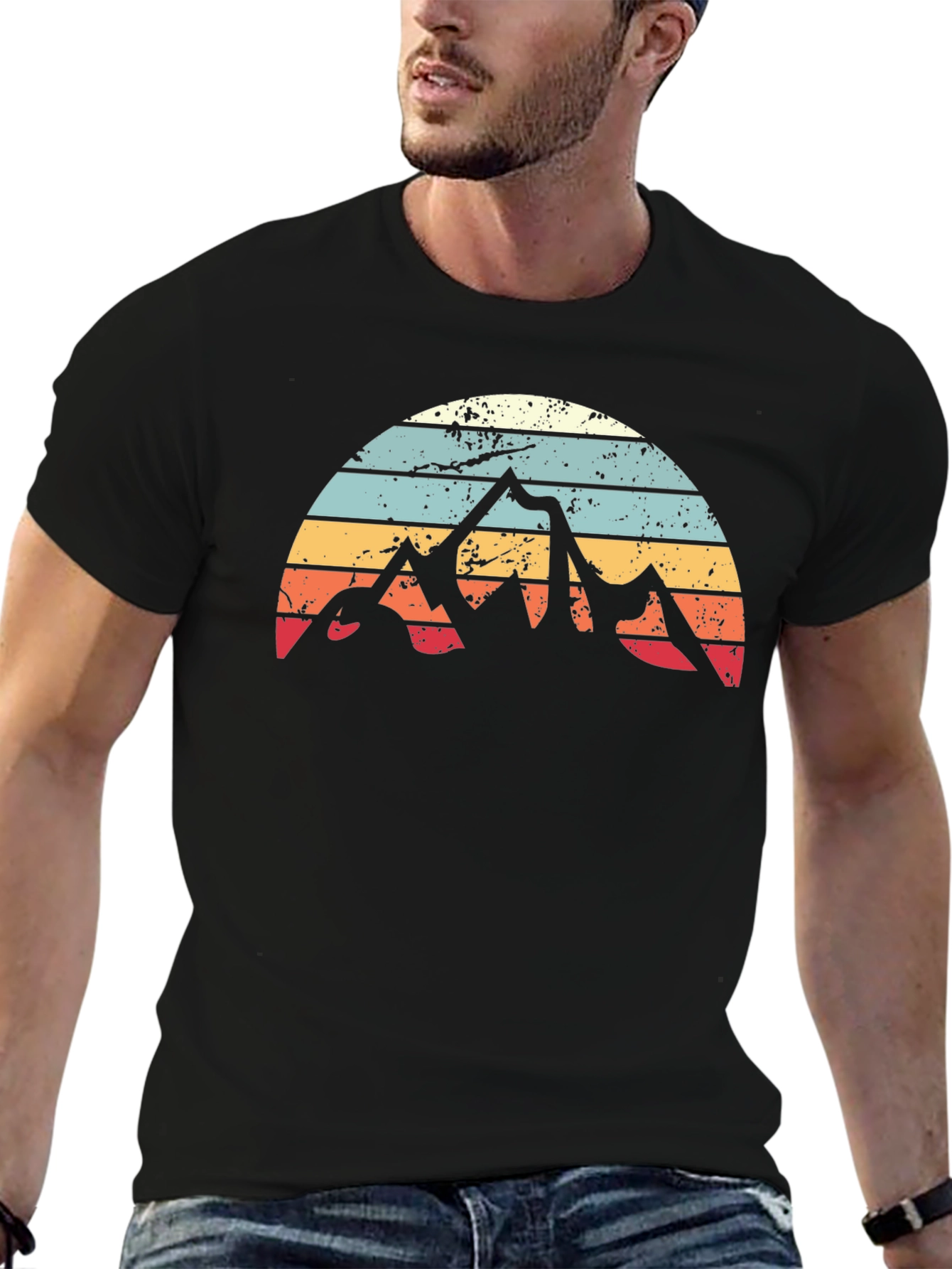 Black Retro Mountain Sunset Graphic Tee view 6