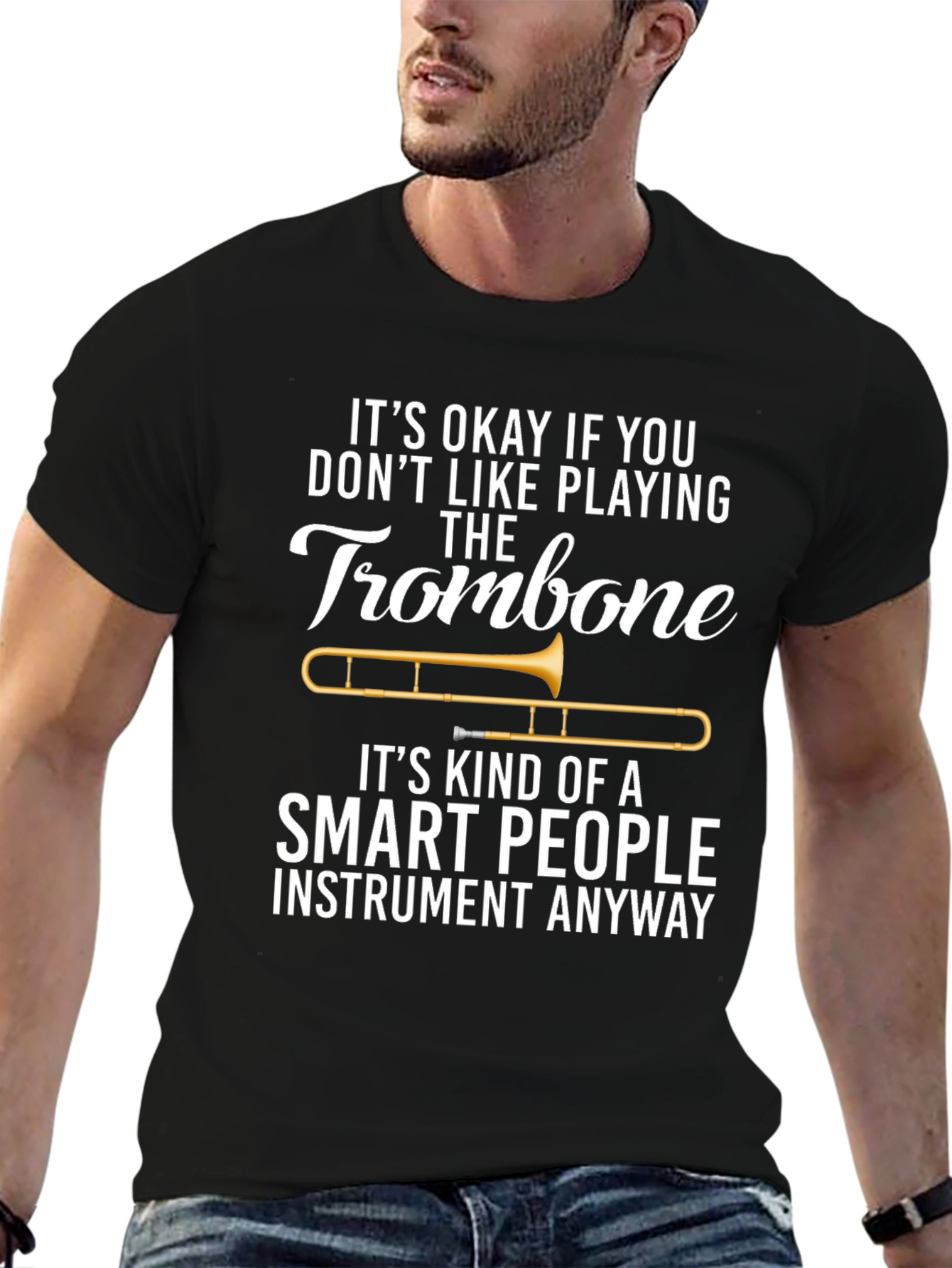 Black Trombone Player Funny T-Shirt: Smart People Instrument view 6