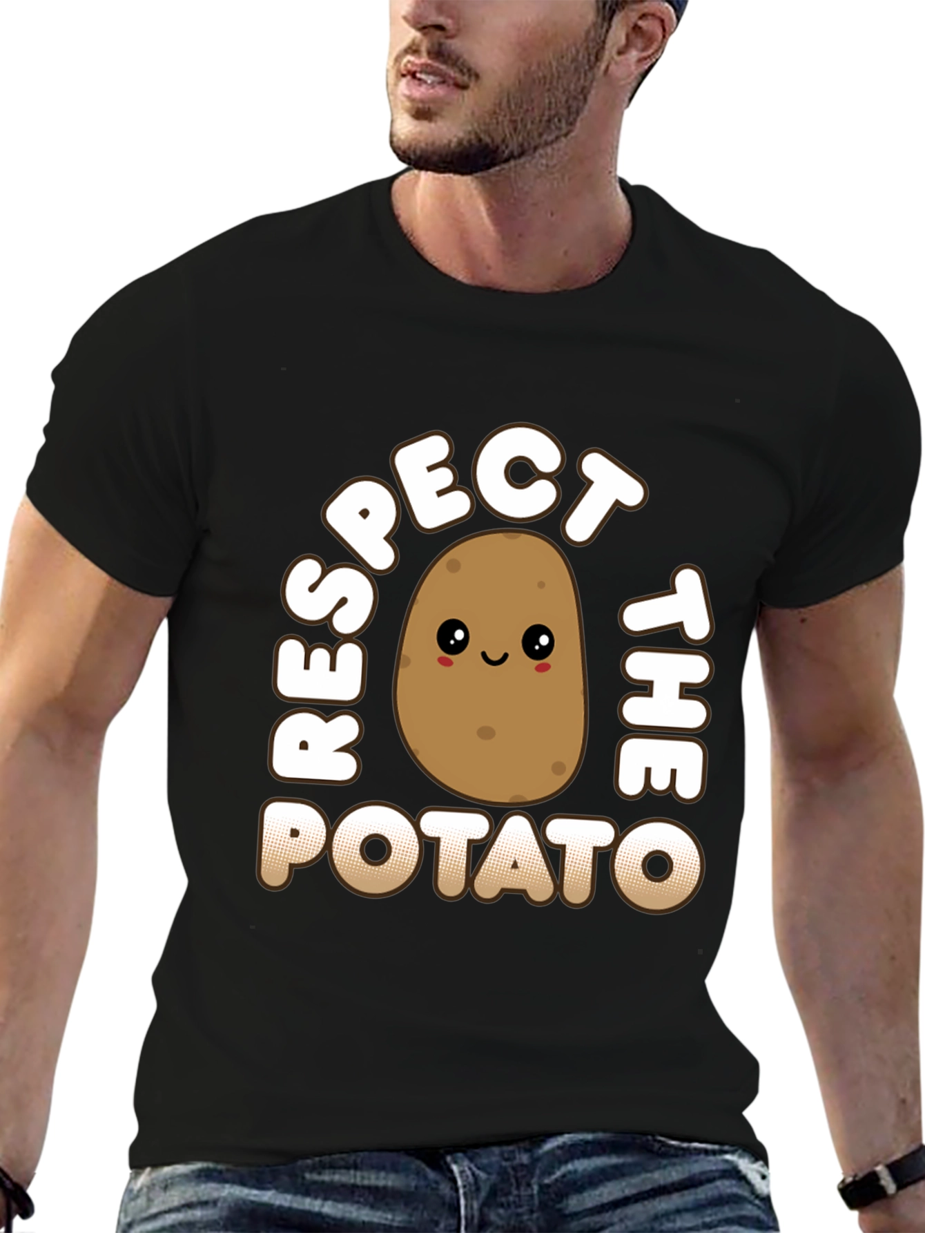 Black Respect the Potato Graphic T-Shirt - Funny Food Tee view 6