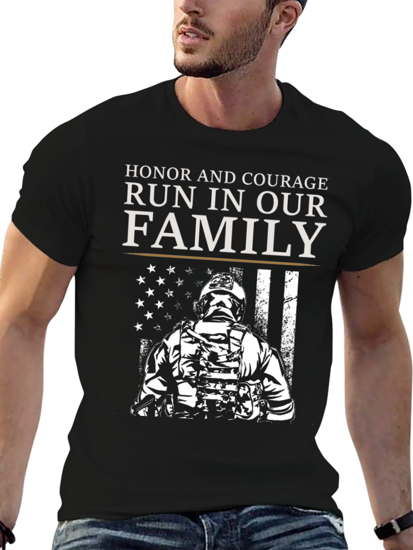 Black Honor and Courage Family T-Shirt - Patriotic Design view 6