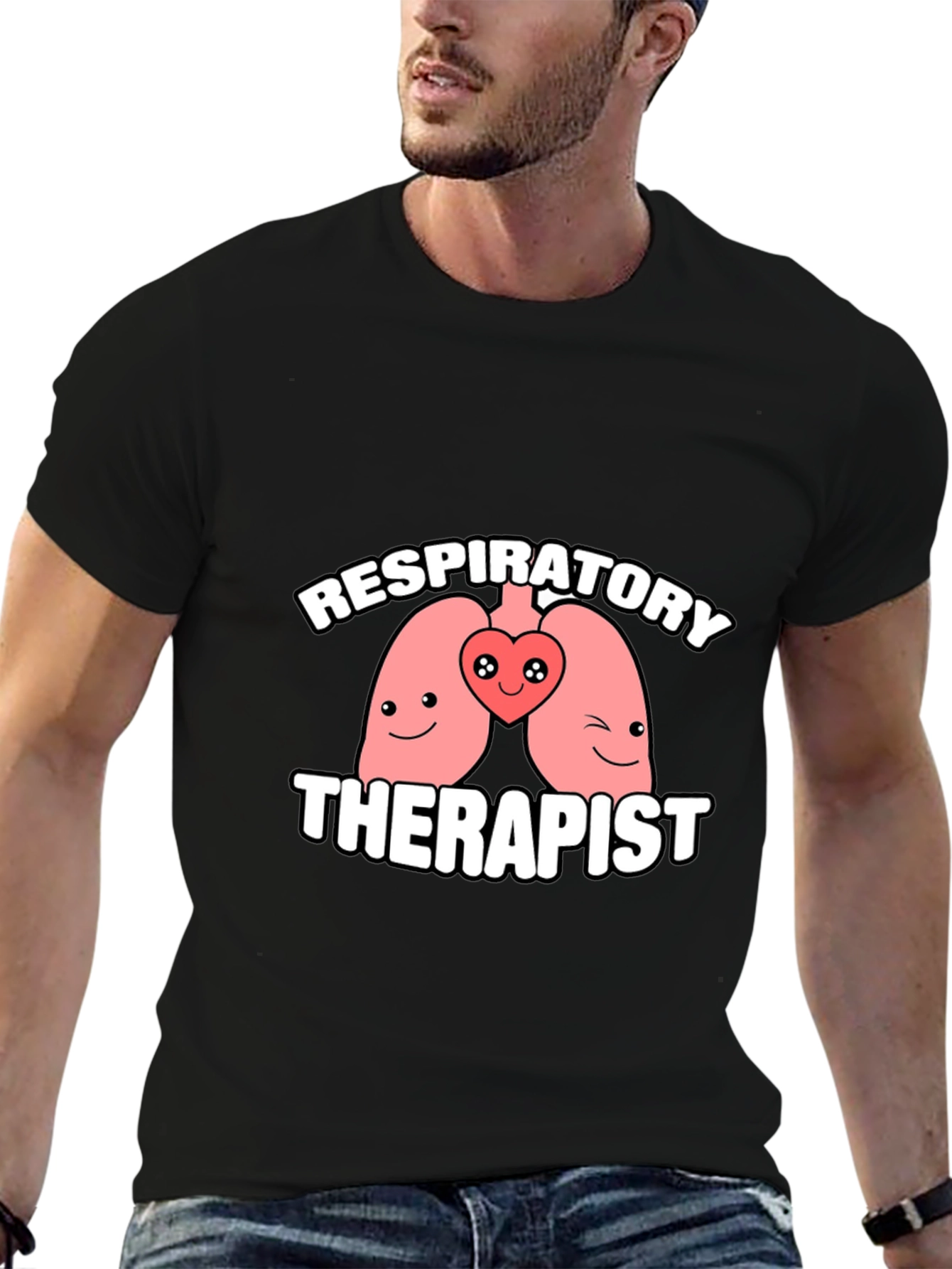Black Respiratory Therapist Cartoon Lungs Graphic T-Shirt view 6