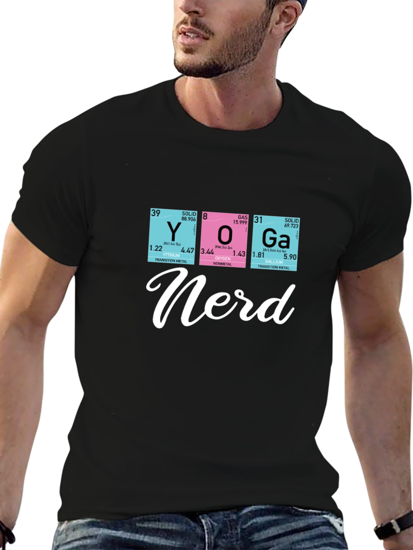 Black Yoga Nerd Periodic Table T-Shirt view 6
