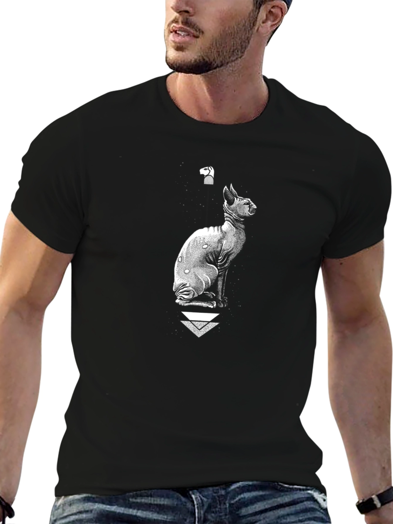 Black Sphynx Cat Graphic Tee - Black Cotton Blend view 6
