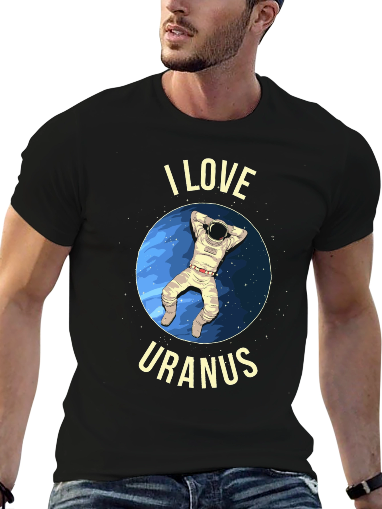 Black I Love Uranus T-Shirt - Astronaut Design view 6