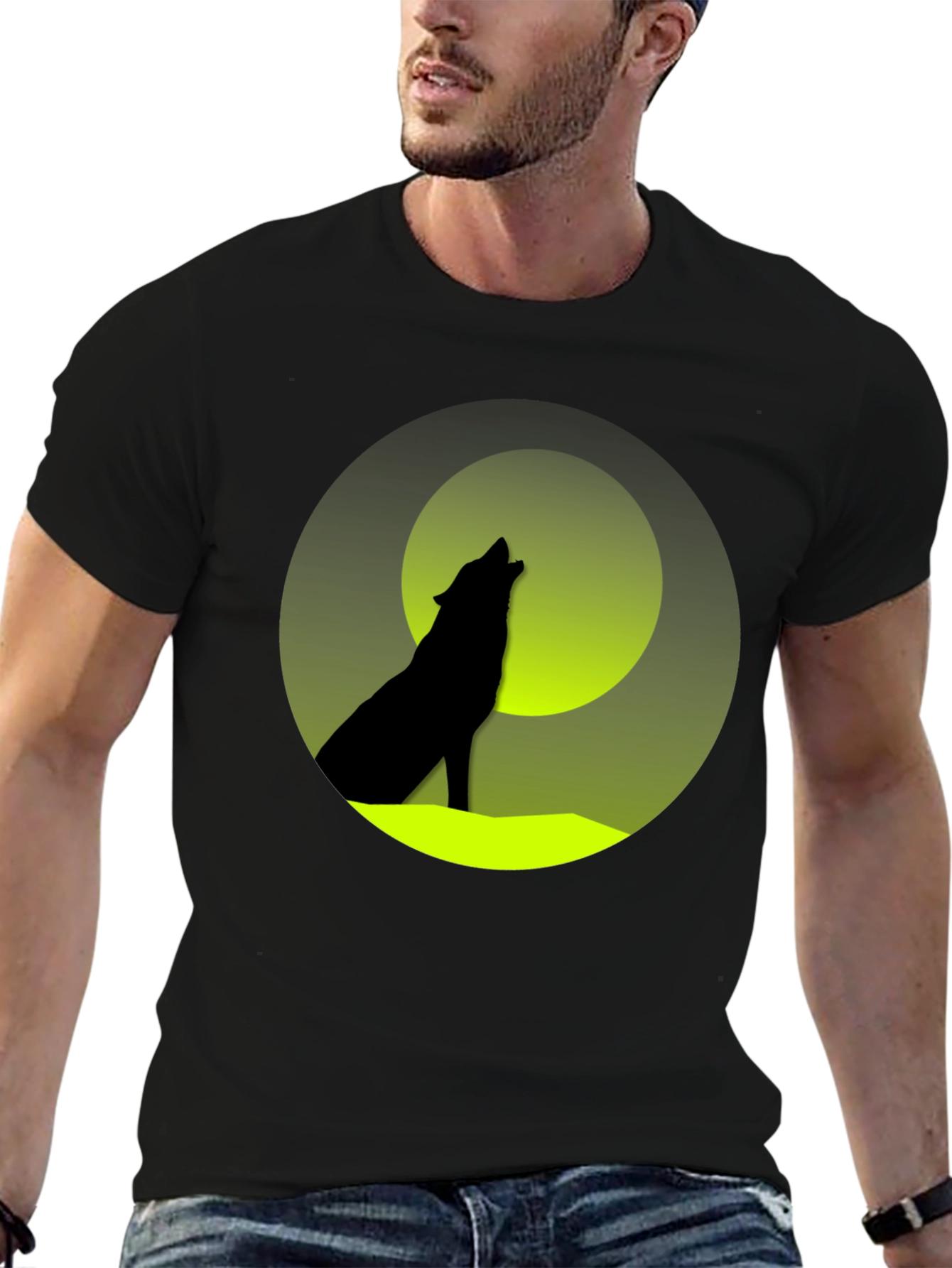 Black Wolf Howling at Moon Graphic Tee view 6