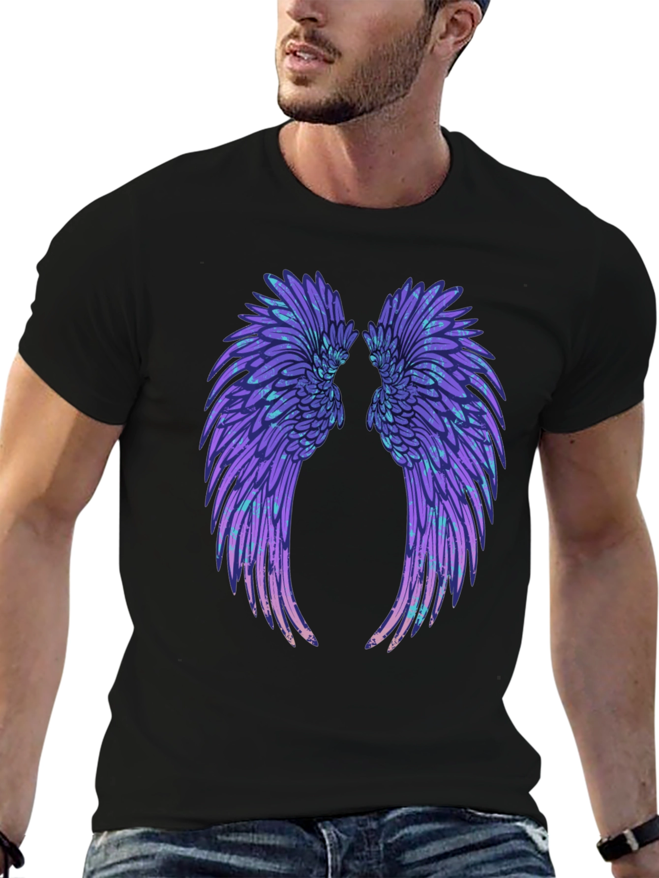 Black Wings Graphic Tee - Black Cotton T-Shirt view 6