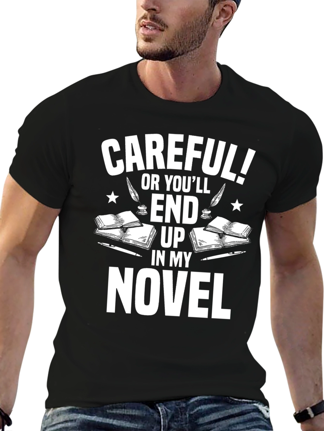 Black Careful! Novel T-Shirt view 6