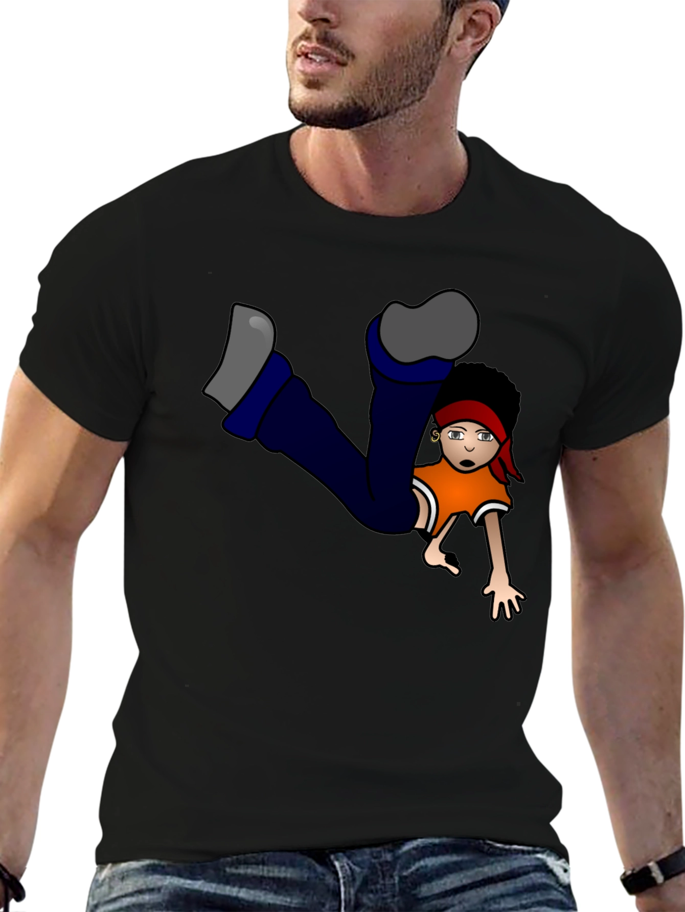 Black Funky Cartoon Character Graphic Black T-Shirt view 6