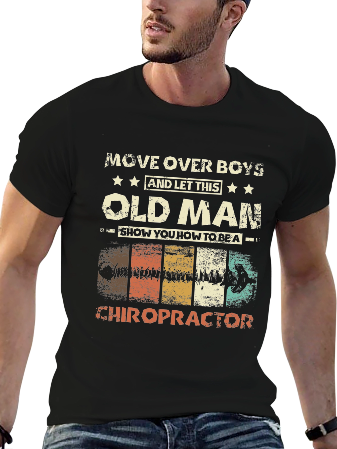 Black Old Man Chiropractor Graphic T-Shirt view 6