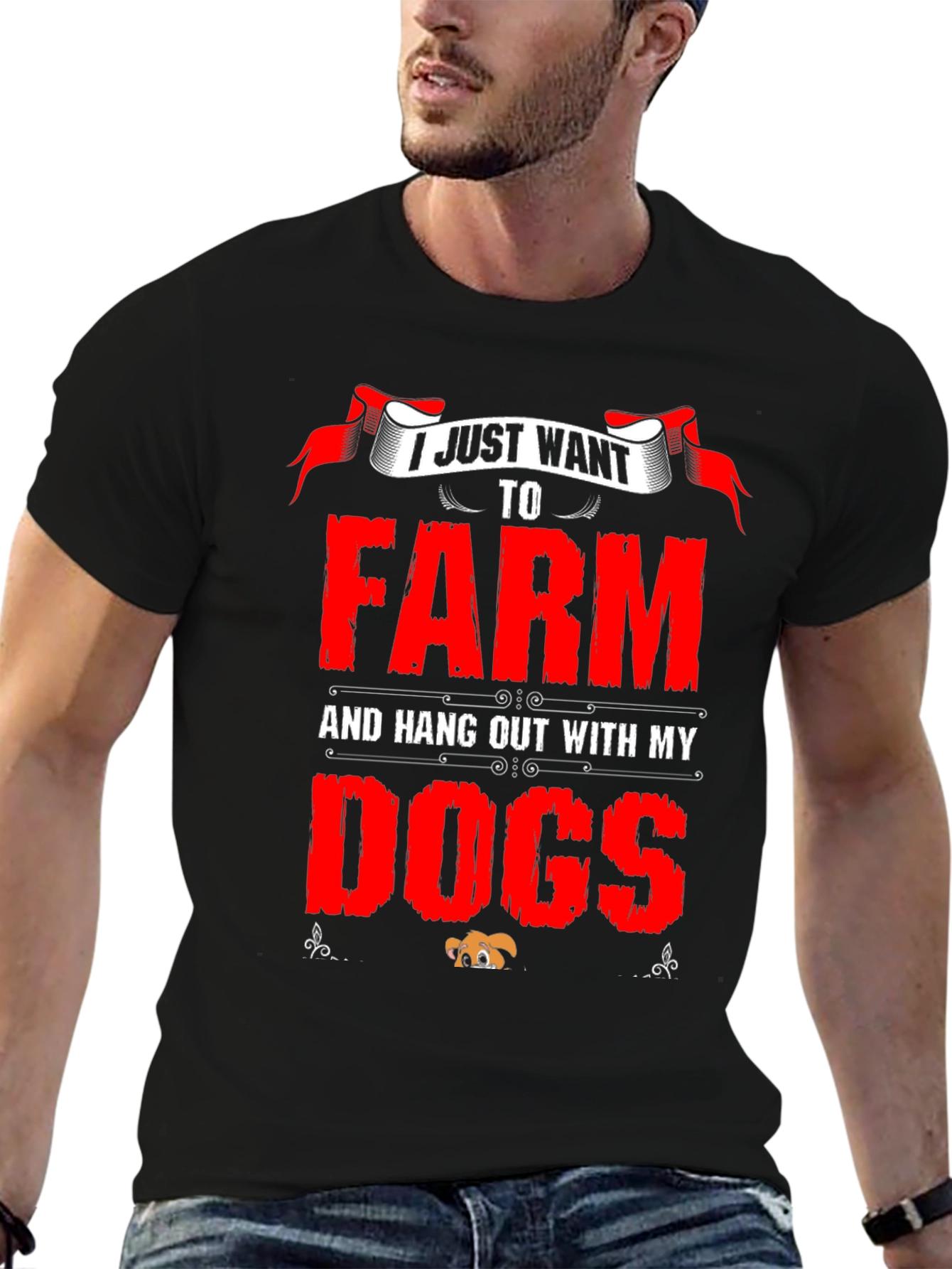 Black I Just Want To Farm And Hang Out With My Dogs T-Shirt view 6