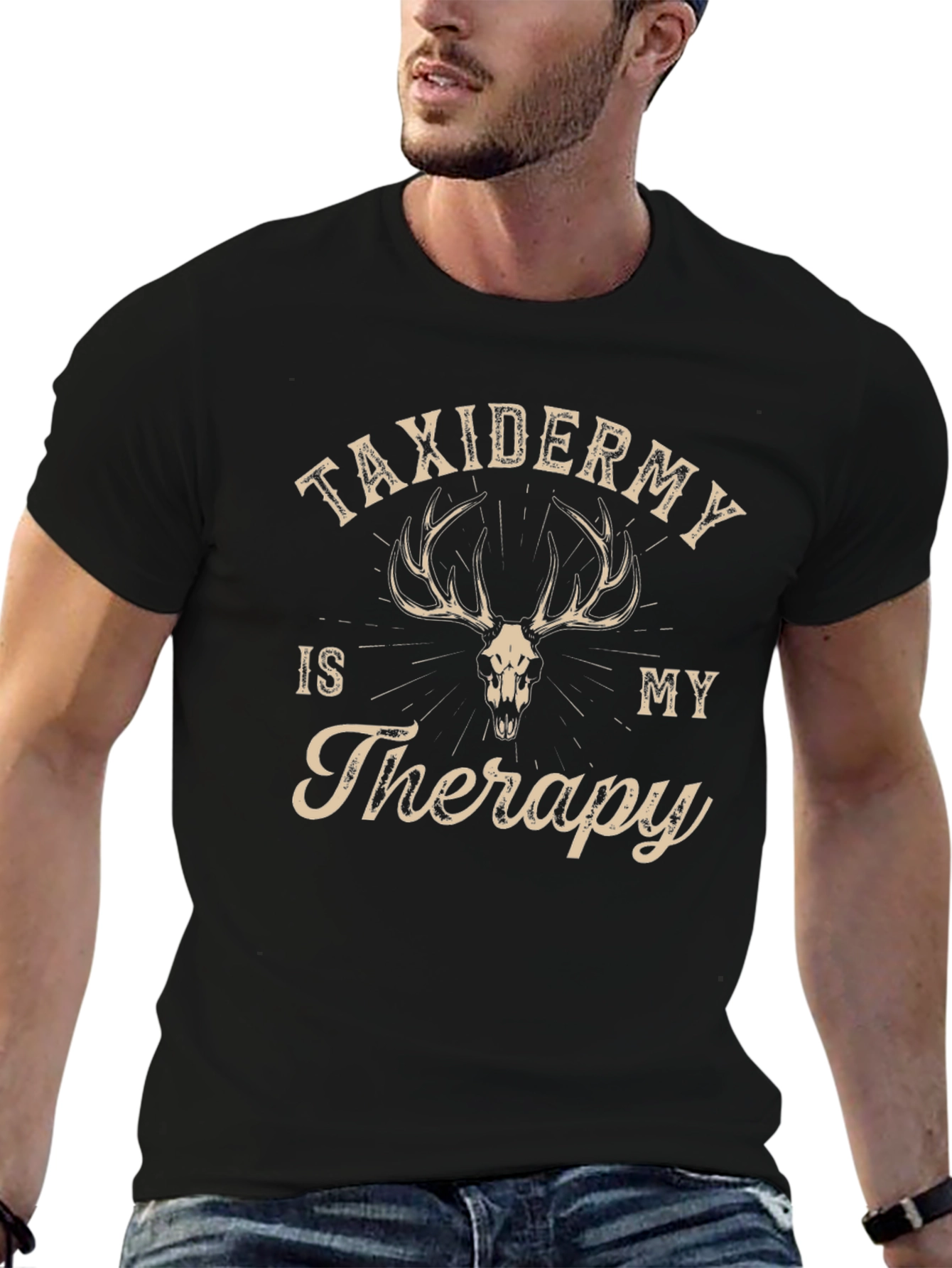 Black Taxidermy Therapy T-Shirt - Deer Skull Graphic Tee view 6