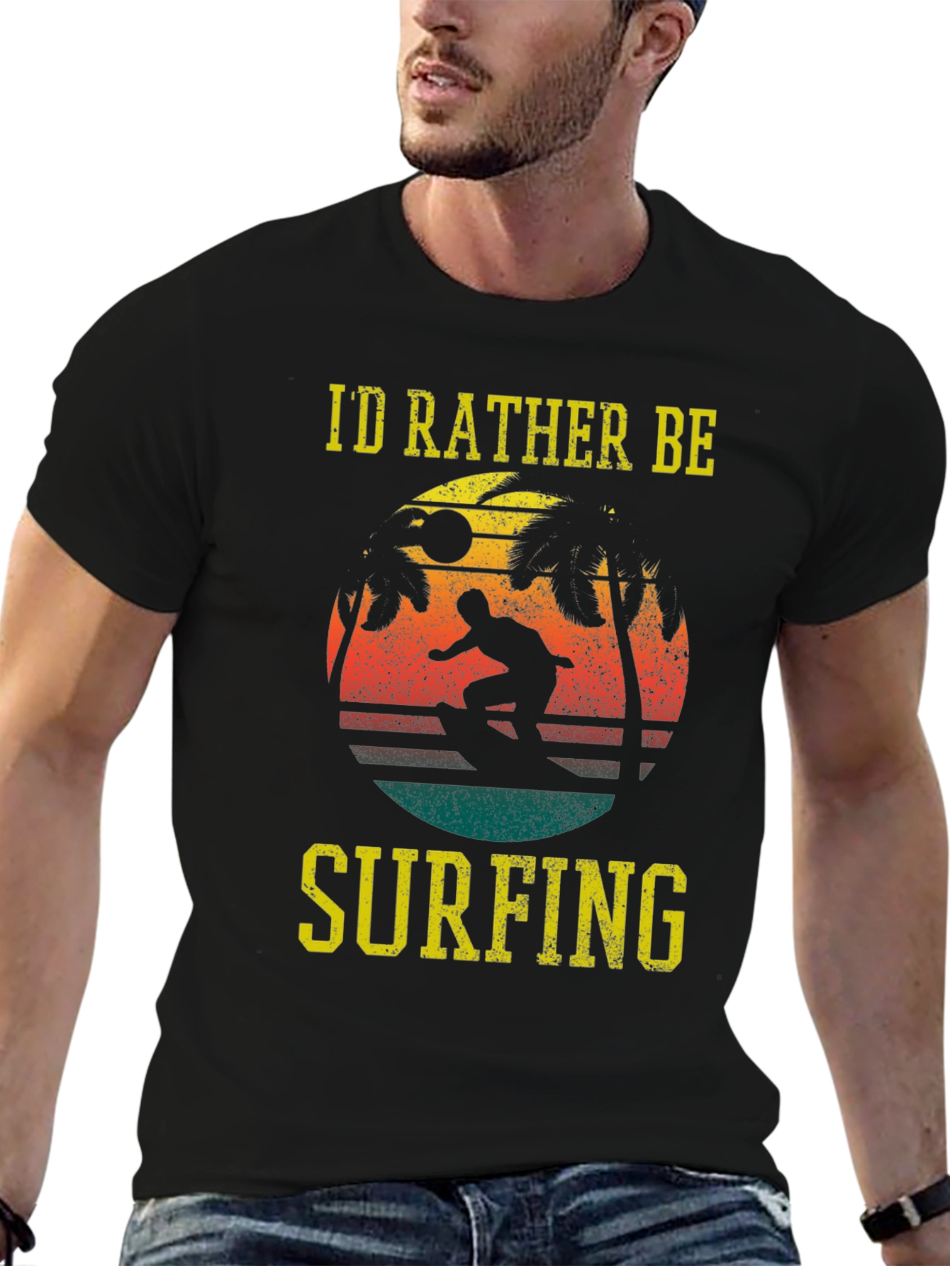 Black Surfing Graphic T-Shirt - Retro Style view 6