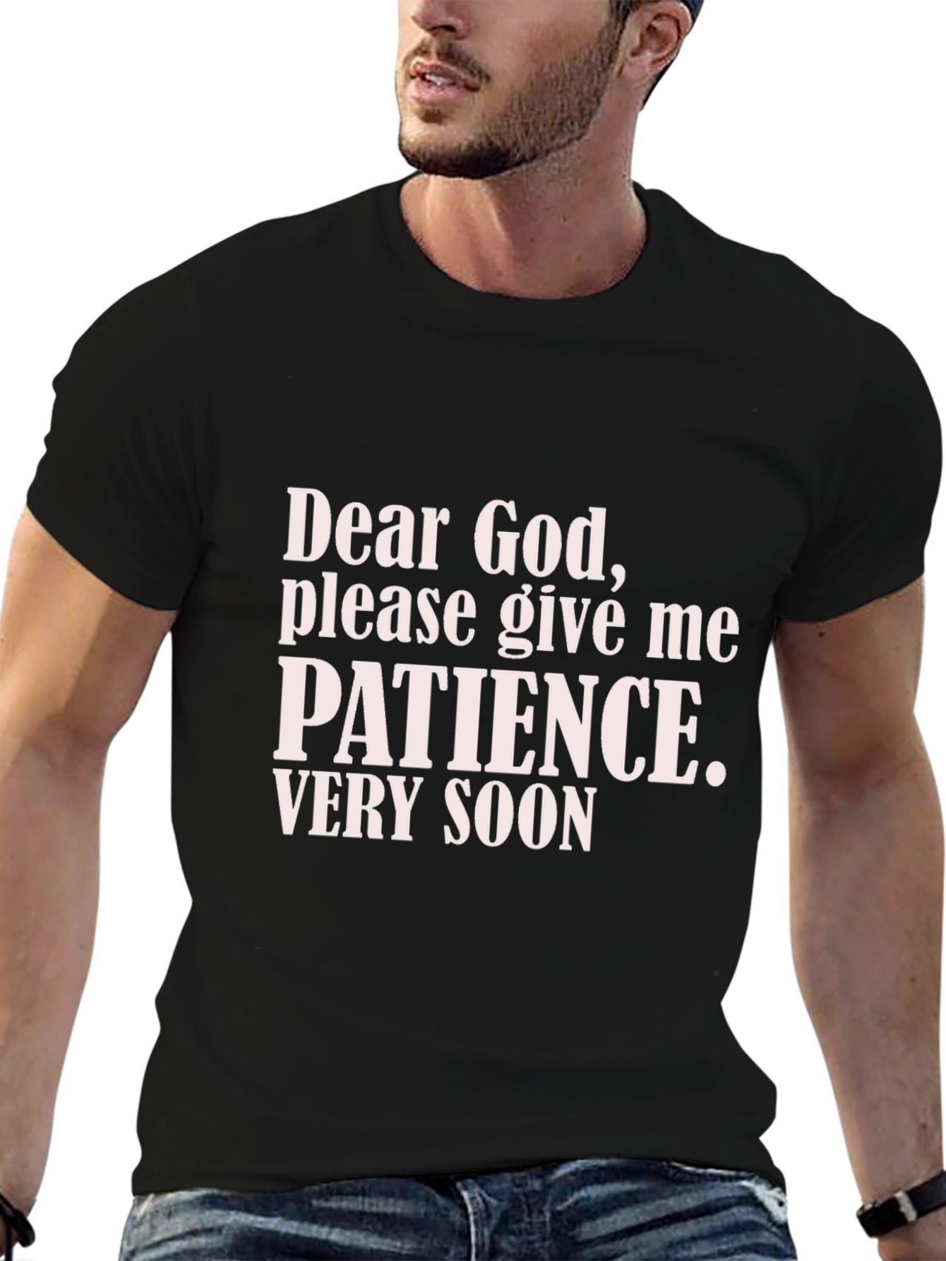 Black Dear God Patience T-Shirt - Funny Slogan Tee view 6