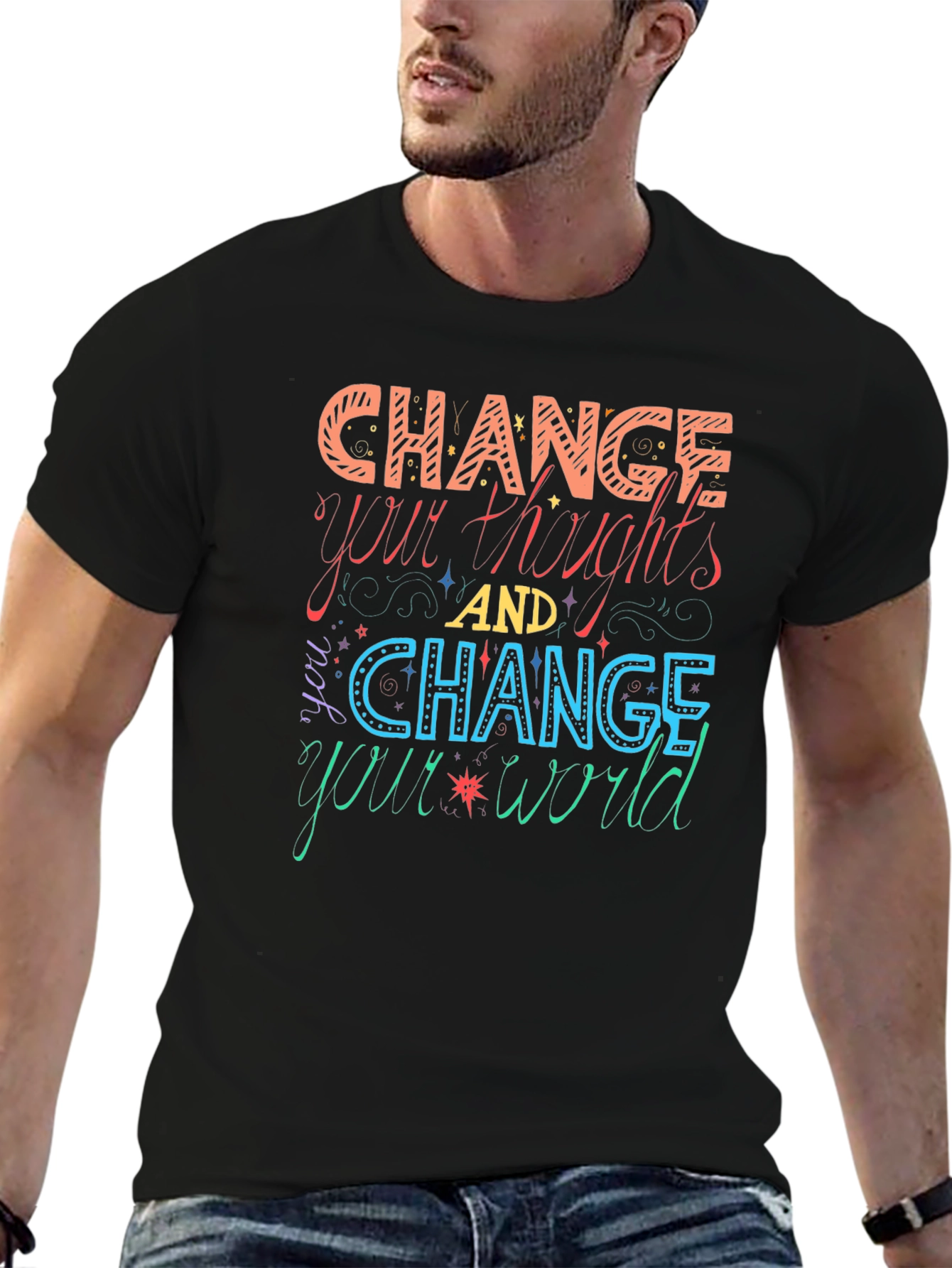 Black Change Your Thoughts Graphic T-Shirt view 6
