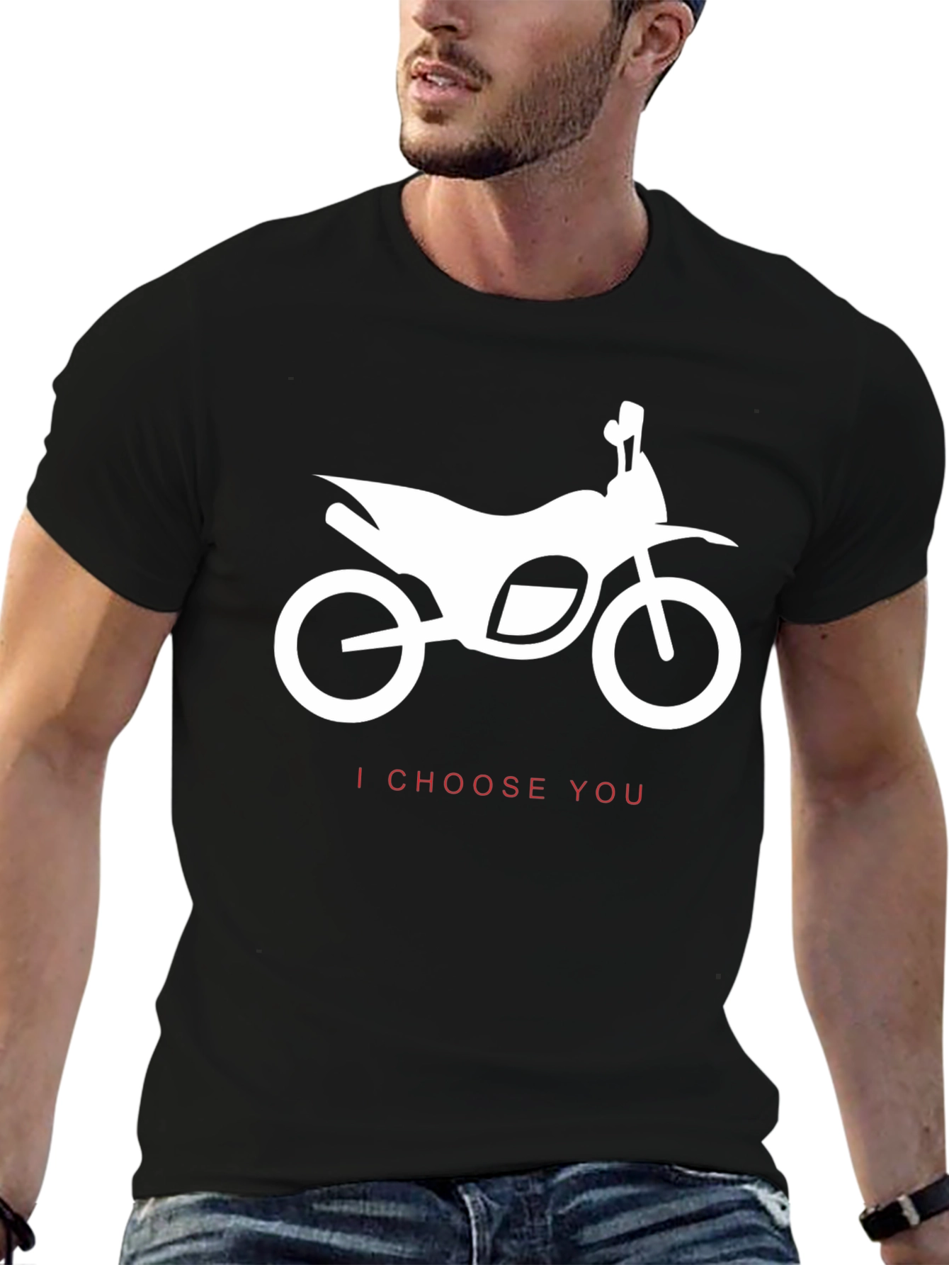 Black Motorcycle Graphic Tee - I Choose You Design - Black view 6
