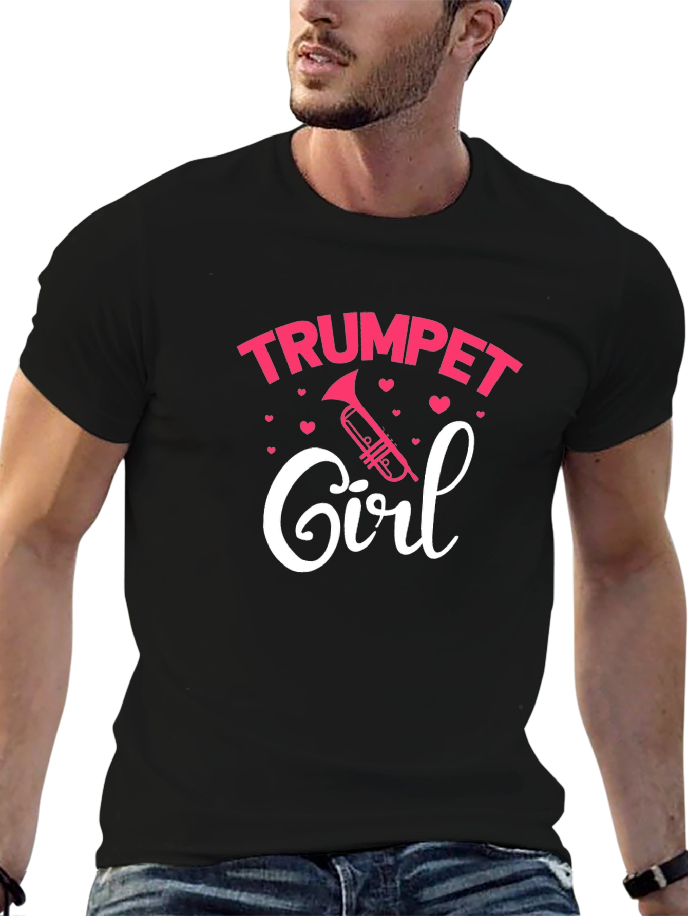 Black Trumpet Girl T-Shirt - Musical Gift for Women view 6
