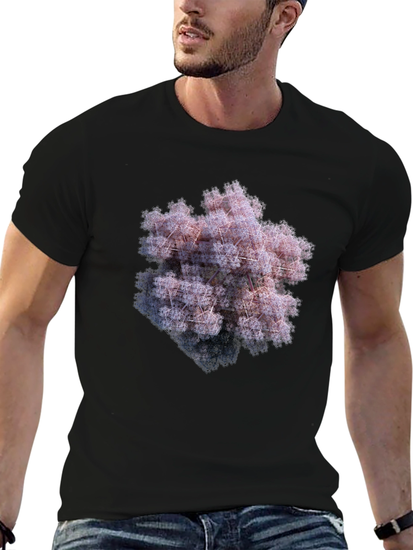Black Geometric Fractal Art T-Shirt view 6