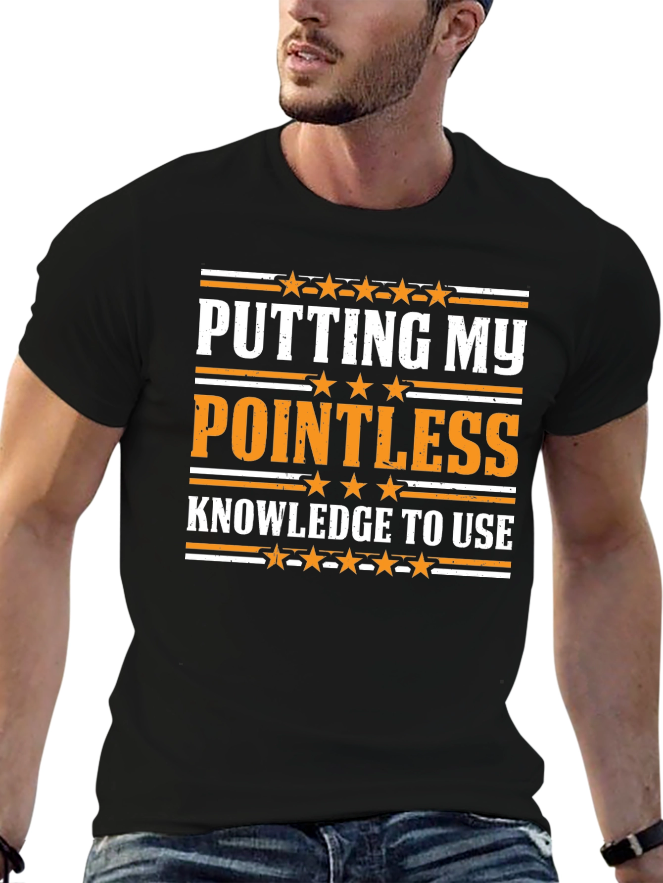 Black Pointless Knowledge Graphic Tee - Sarcastic Humor Shirt view 6