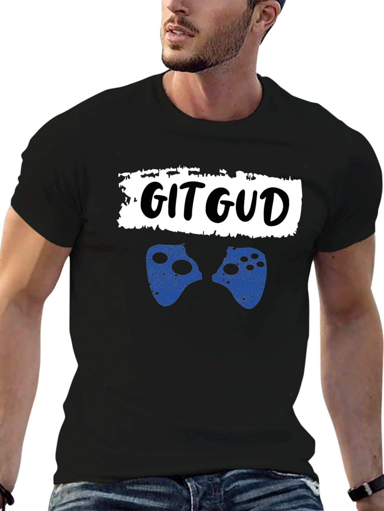 Black Git Gud Gamer T-Shirt - Black Cotton Graphic Tee view 6