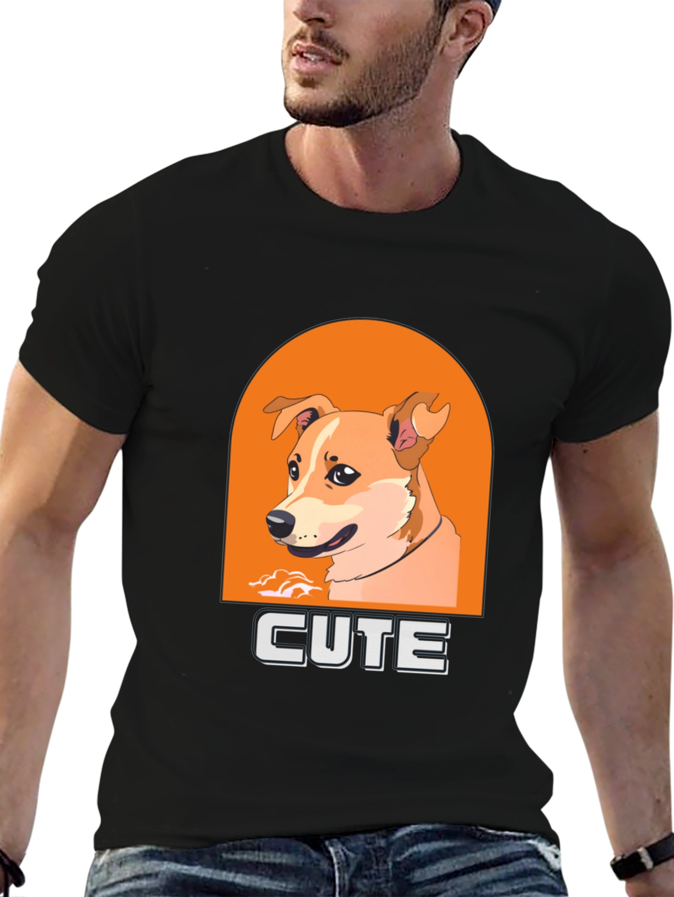 Black Cute Dog Graphic T-Shirt - Men's Black Tee view 6