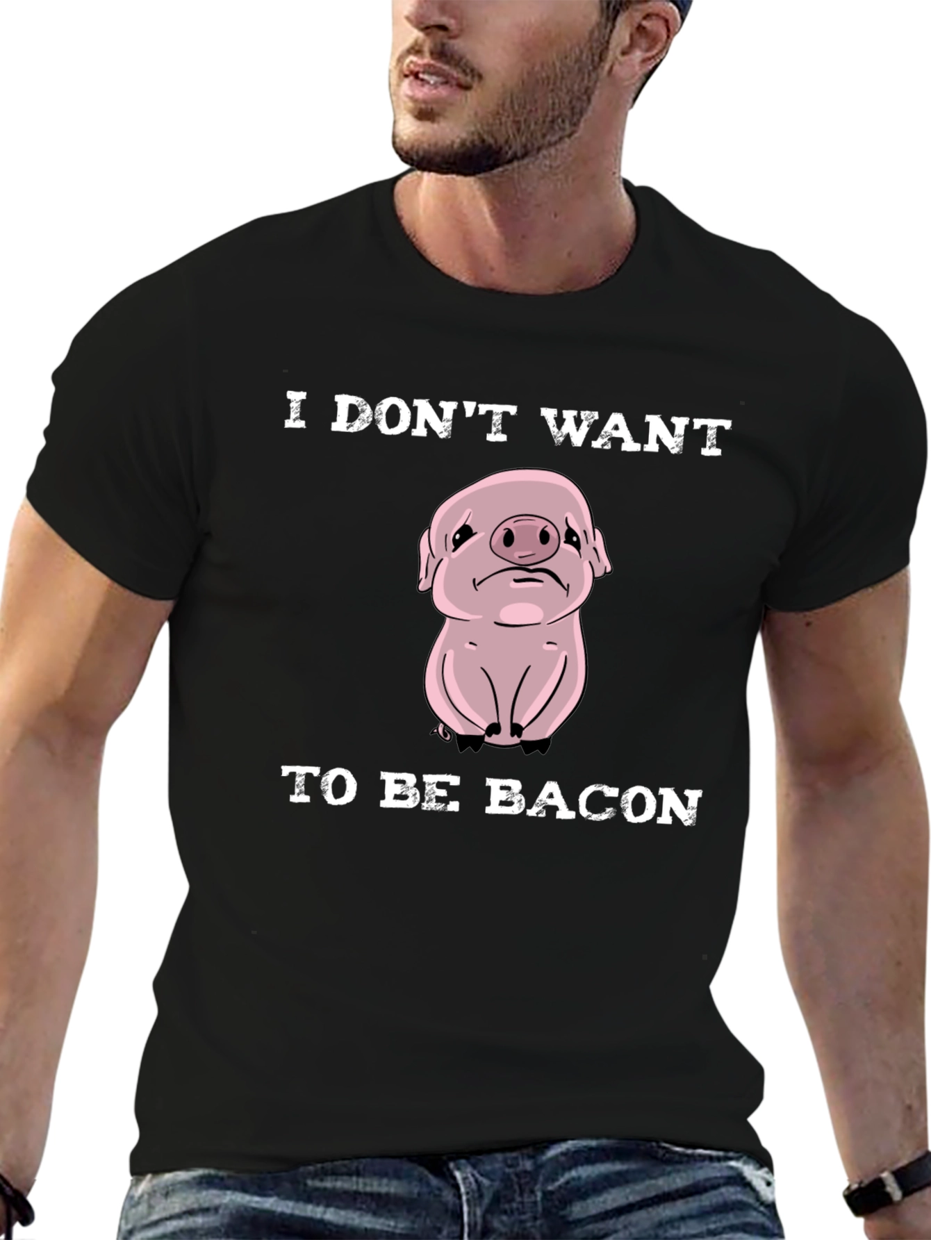 Black Sad Pig T-Shirt - I Don't Want to Be Bacon Tee view 6