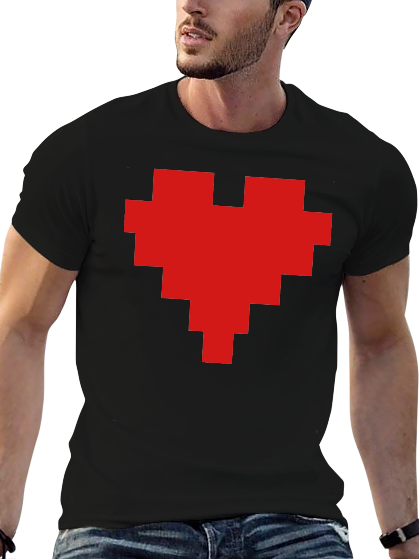 Pixel Heart Graphic Black T-Shirt - 6