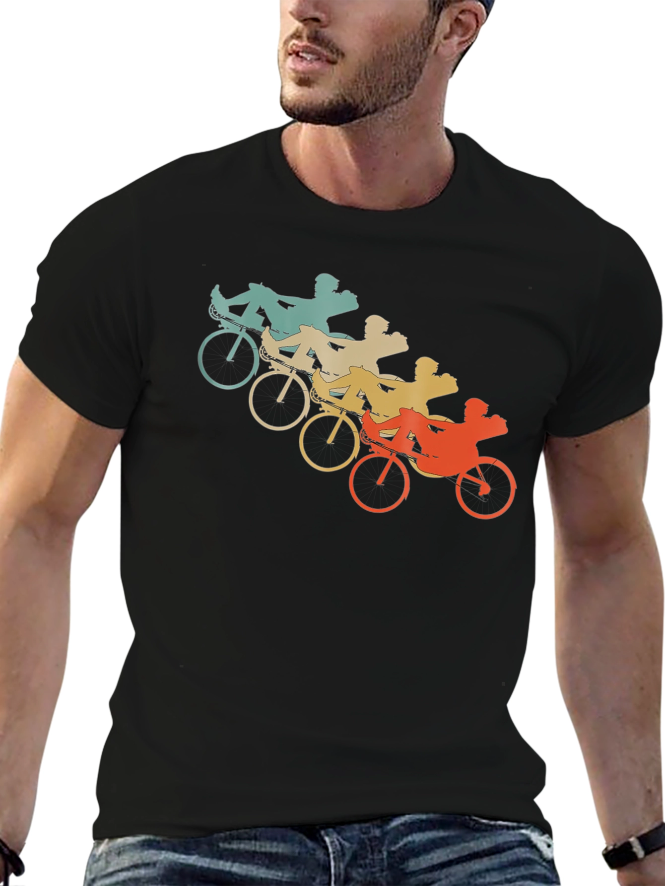 Black Recumbent Bike T-Shirt - Retro Cycling Tee view 6