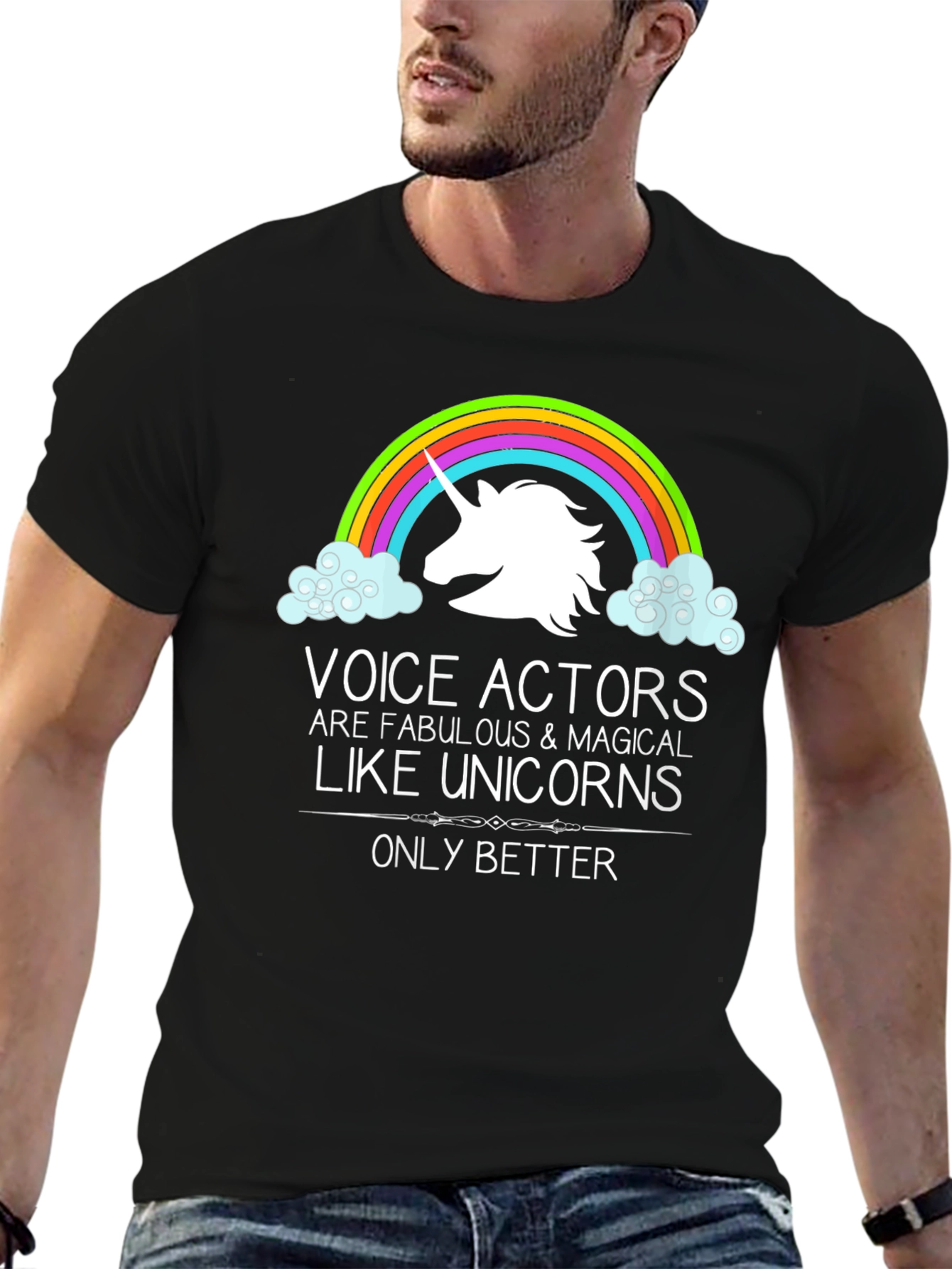 Black Voice Actors Unicorn Graphic T-Shirt view 6