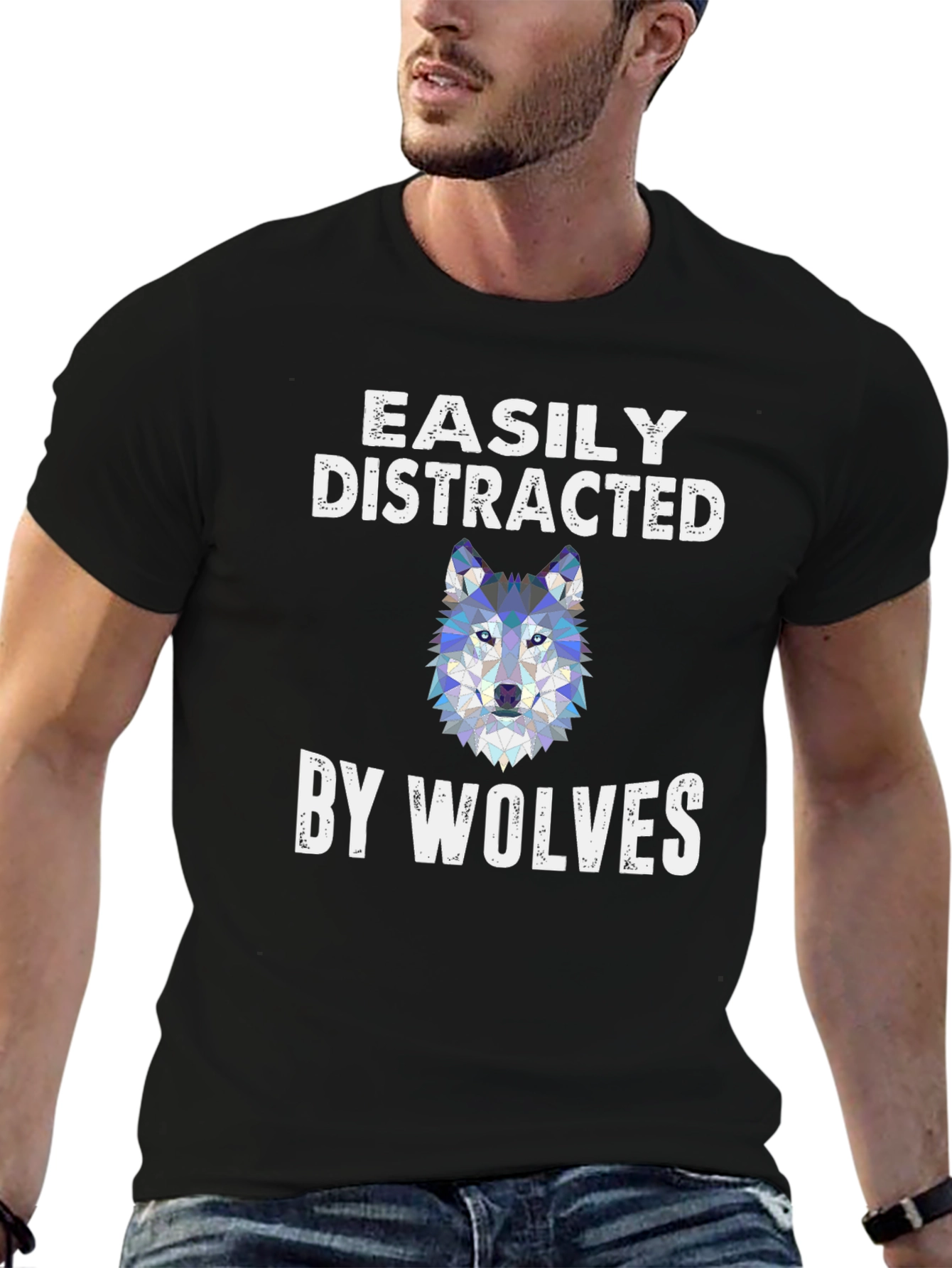 Black Easily Distracted By Wolves Graphic Tee view 6