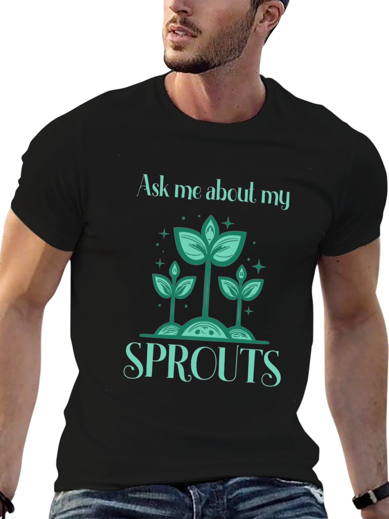 Black Ask Me About My Sprouts T-Shirt - Gardener's Delight view 6