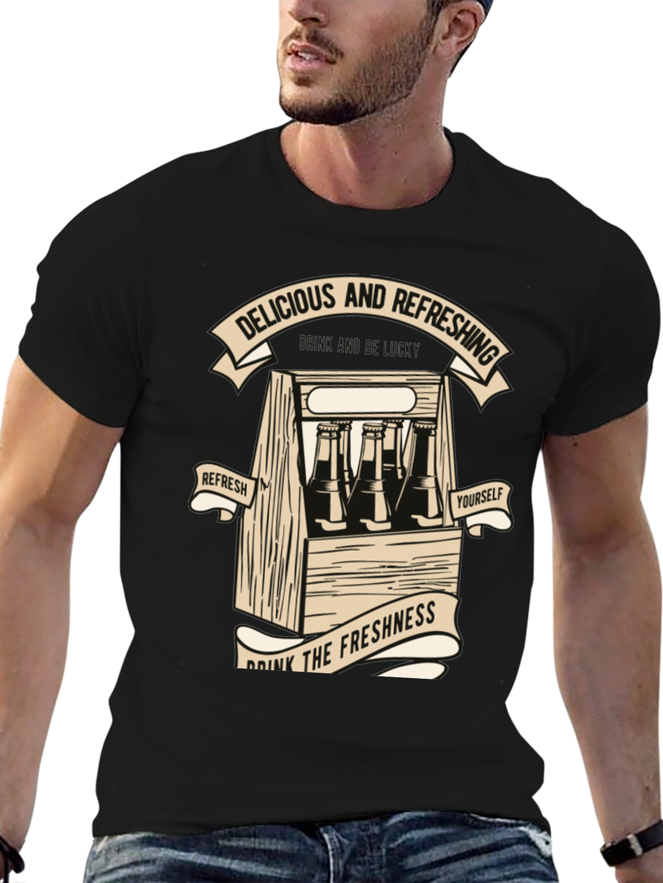 Black Delicious & Refreshing Graphic T-Shirt view 6