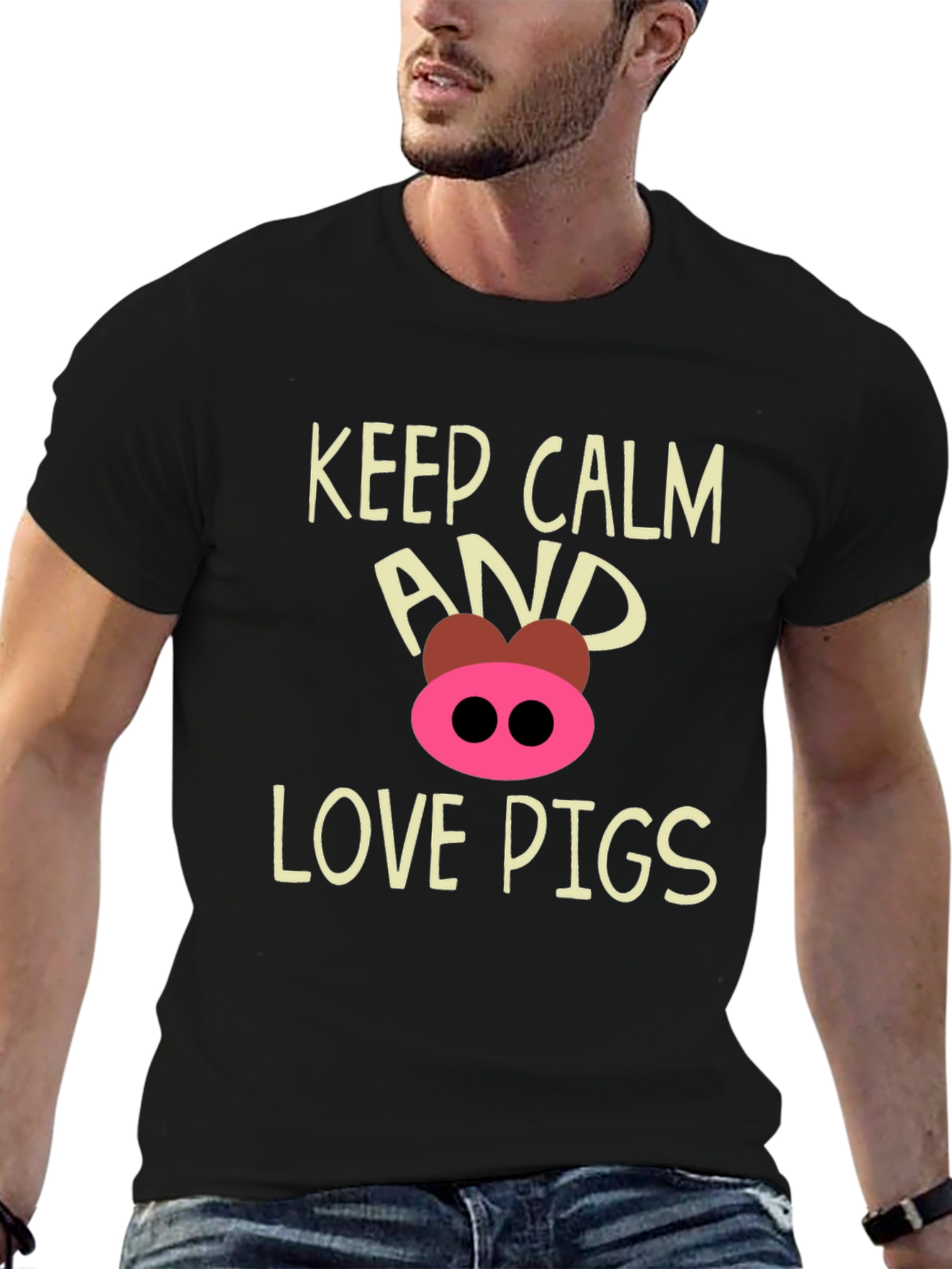 Black Keep Calm and Love Pigs T-Shirt view 6