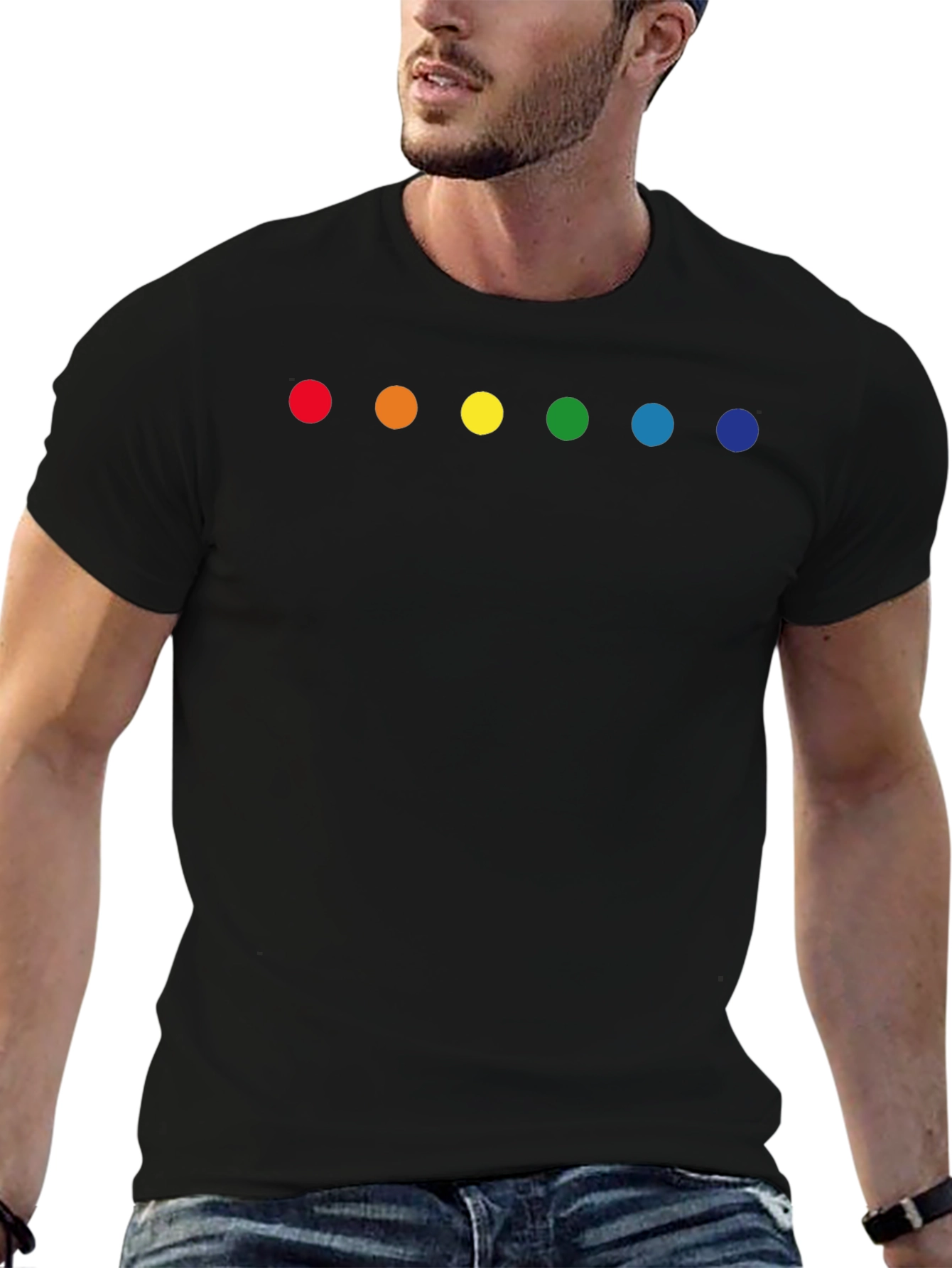 Black Rainbow Dot Graphic Tee - Black Crew Neck view 6