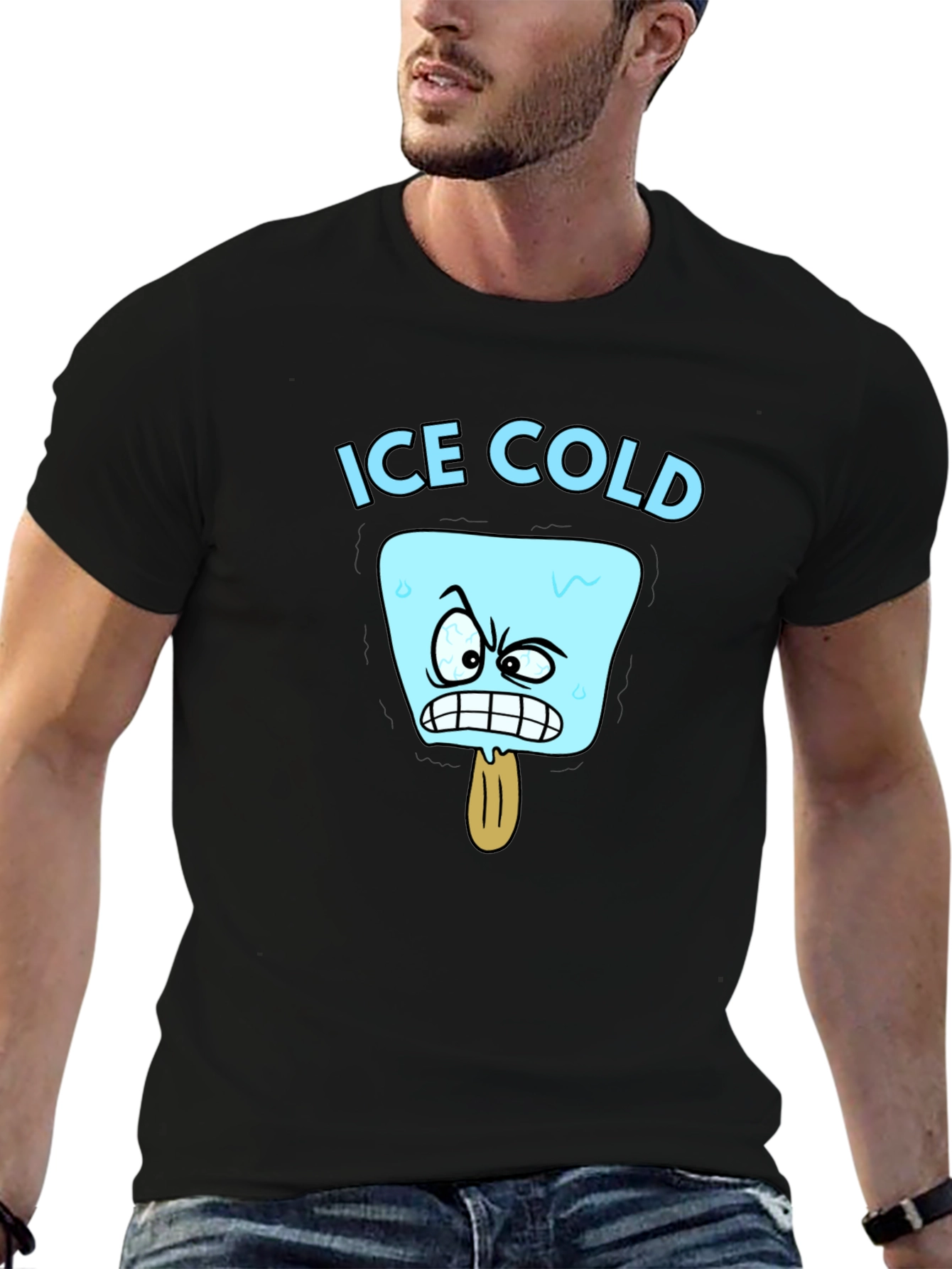 Black Ice Cold Cartoon Graphic T-Shirt view 6