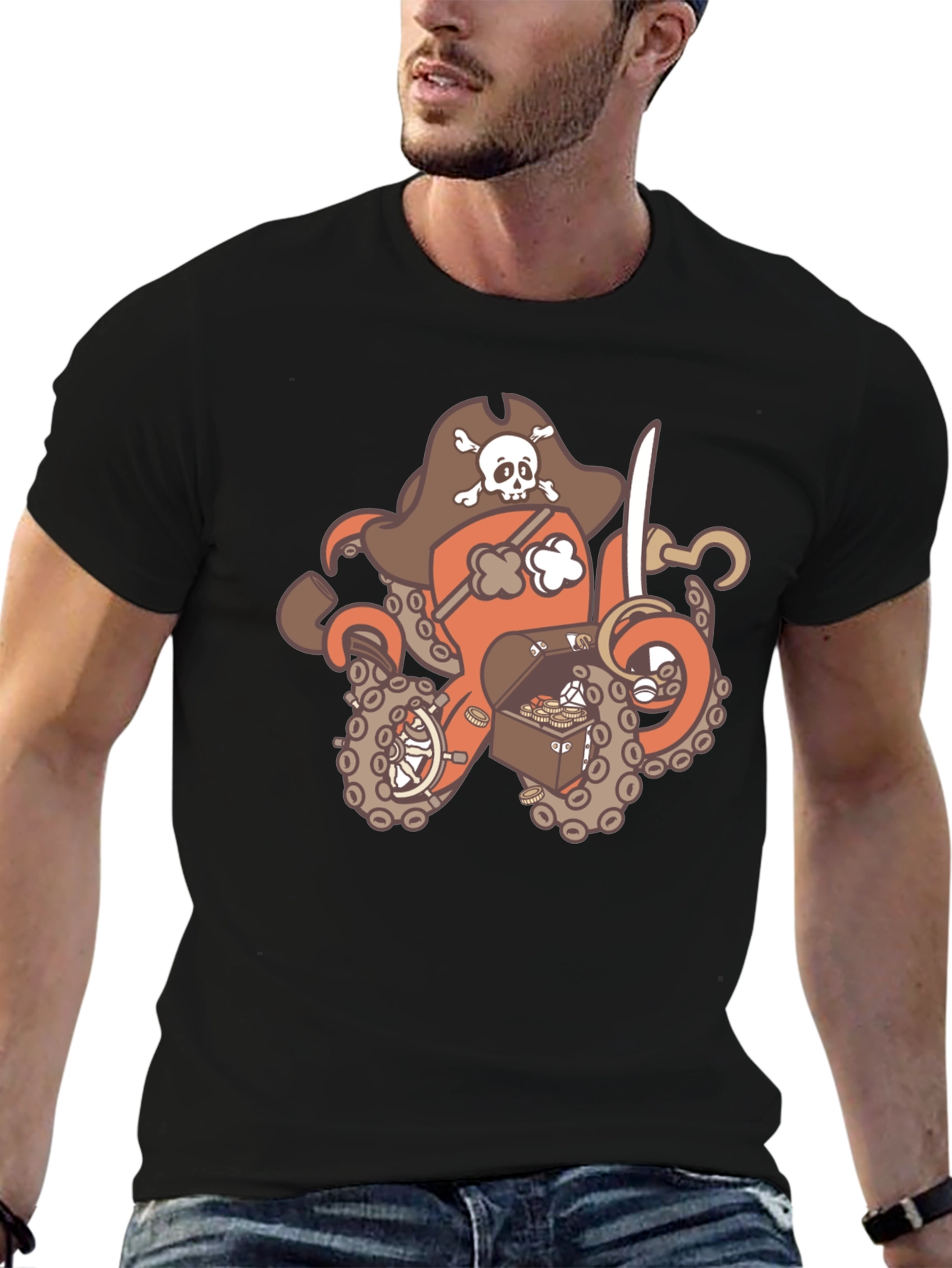 Black Pirate Octopus Graphic T-Shirt - Black view 6