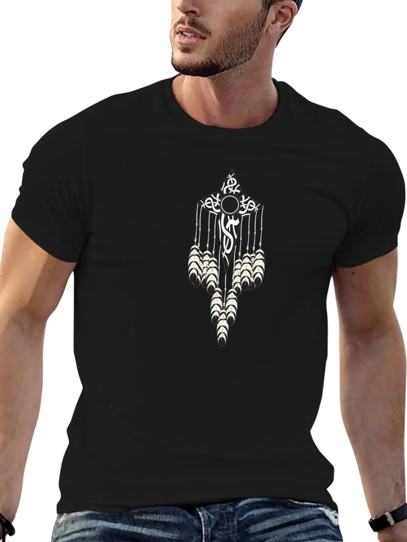 Black Black T-Shirt with Dreamcatcher Design view 6