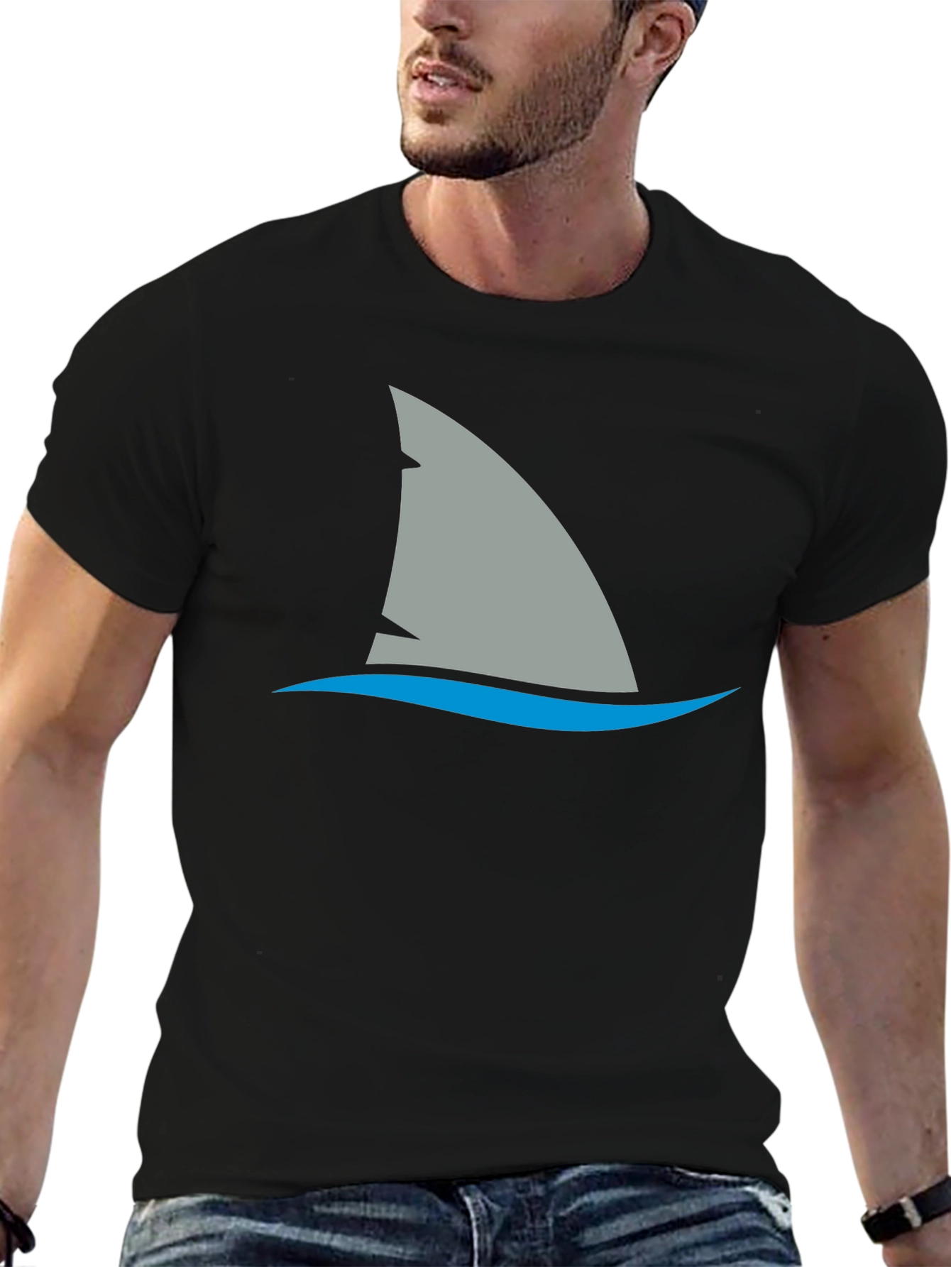 Black Shark Fin Graphic Tee - Black Cotton Comfort view 6
