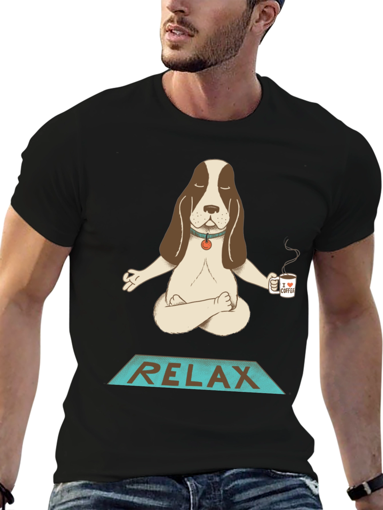 Black Relax Dog Meditation T-Shirt view 6