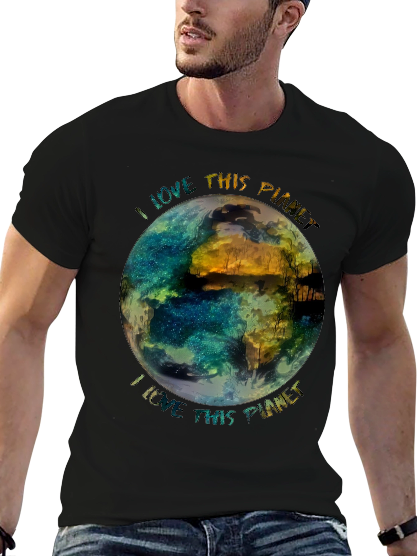Black I Love This Planet Graphic Tee - Earth-Friendly Design view 6