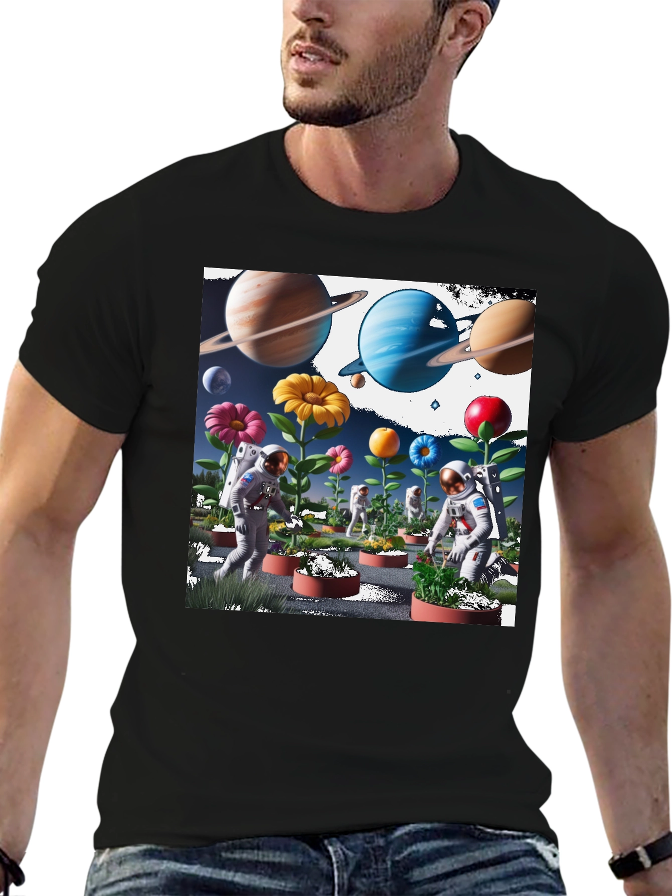 Black Astronauts Planting Flowers T-Shirt view 6