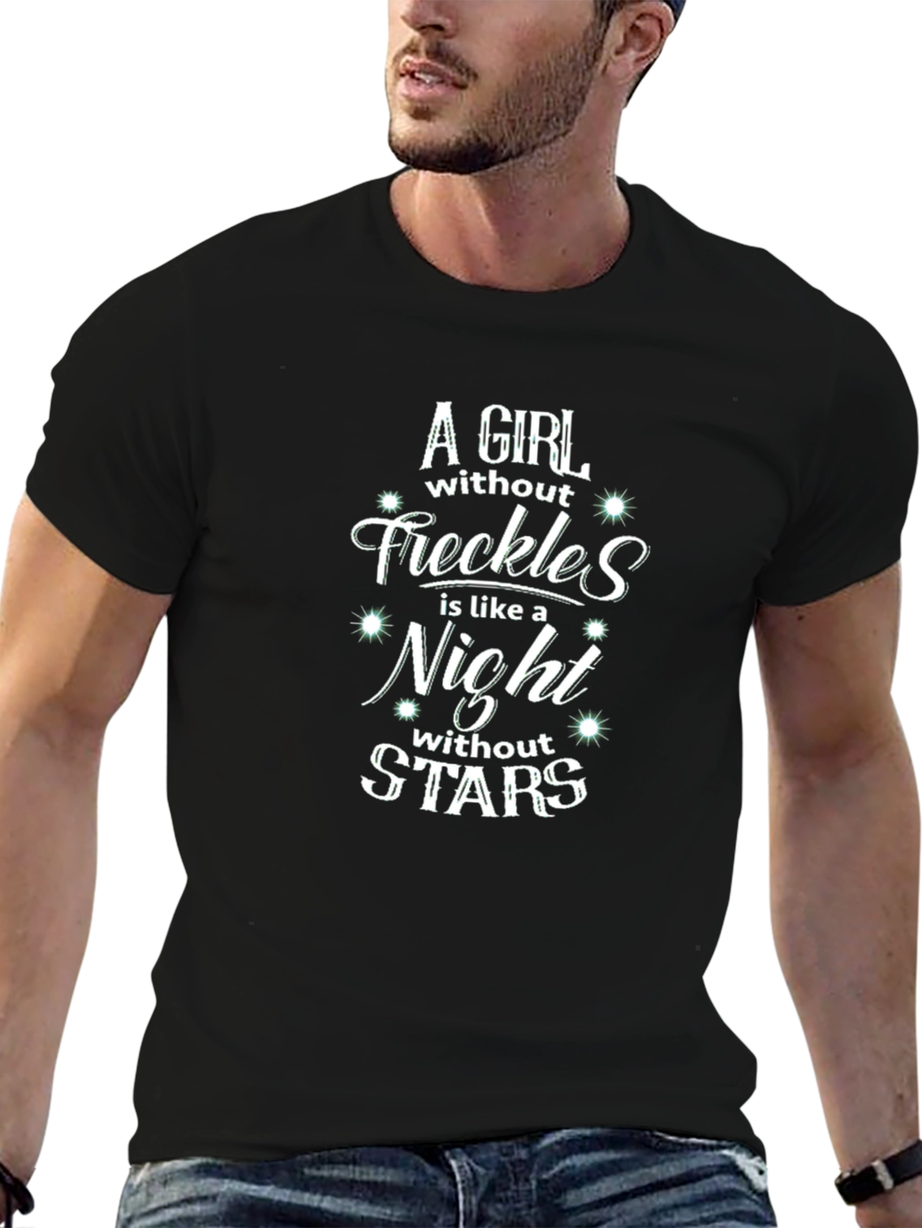 Freckles Night Stars Graphic Tee - Trendy Black T-Shirt - 6