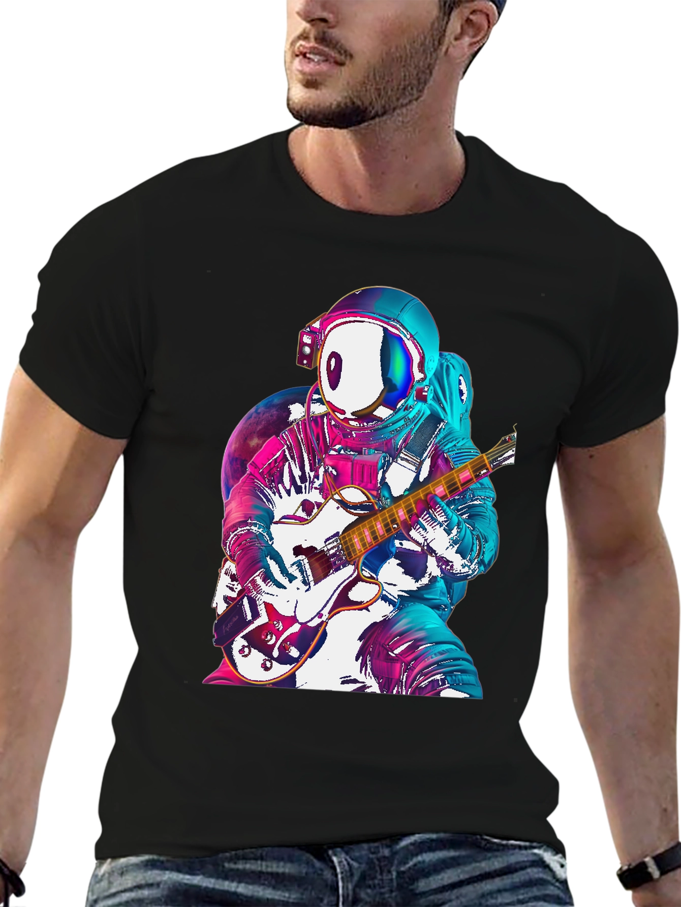 Black Astronaut Guitarist Graphic Tee - Space Rock! view 6