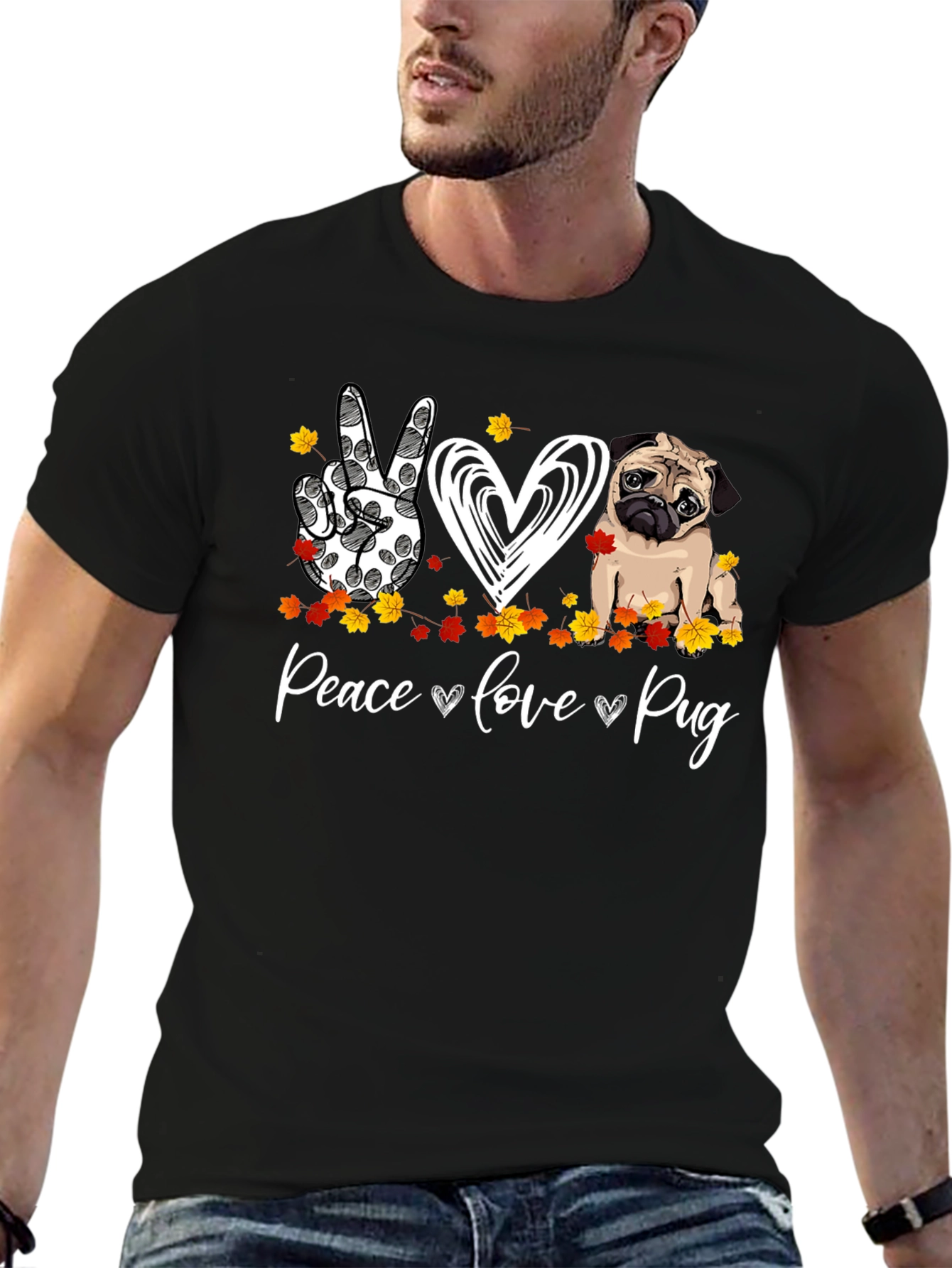 Peace Love Pug Graphic T-Shirt - 6