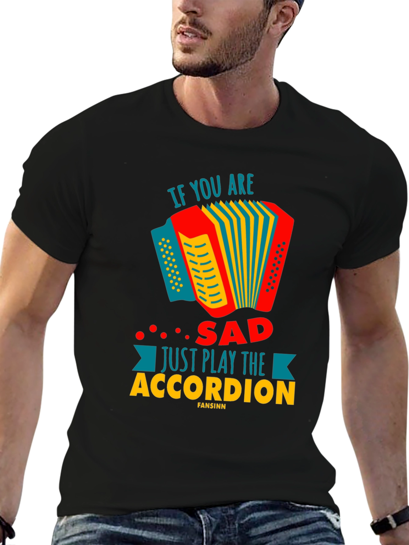 Black Play Accordion Funny T-Shirt view 6