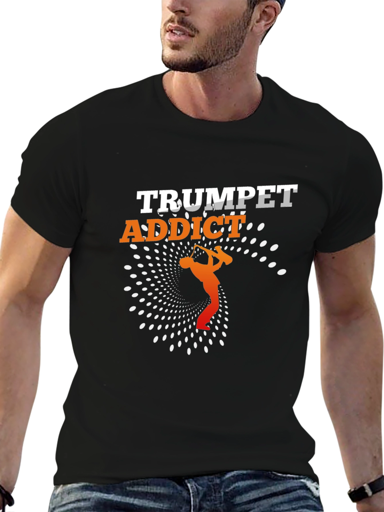 Black Trumpet Addict T-Shirt - Music Lover Gift view 6