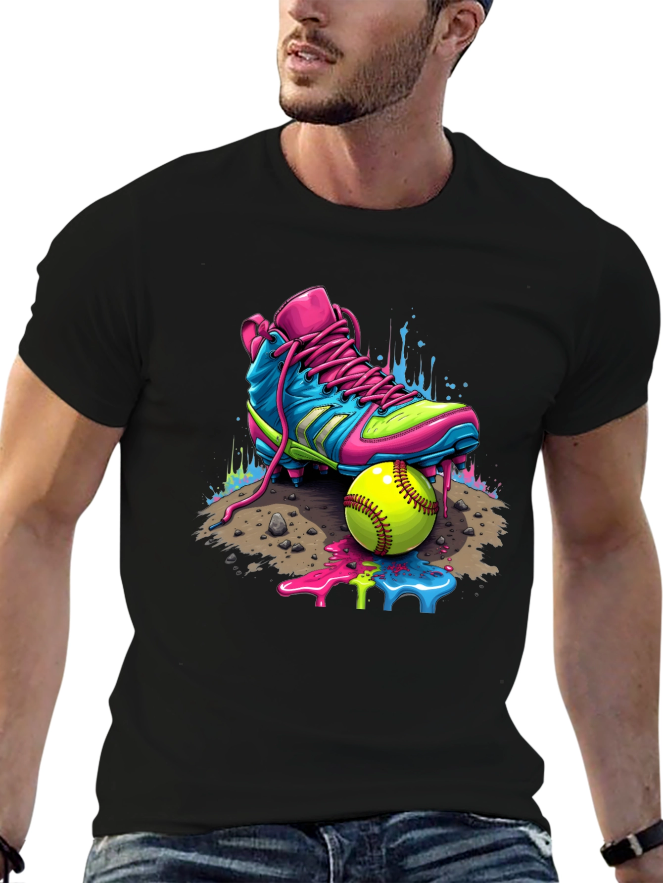 Black Vibrant Softball Graphic Tee view 6